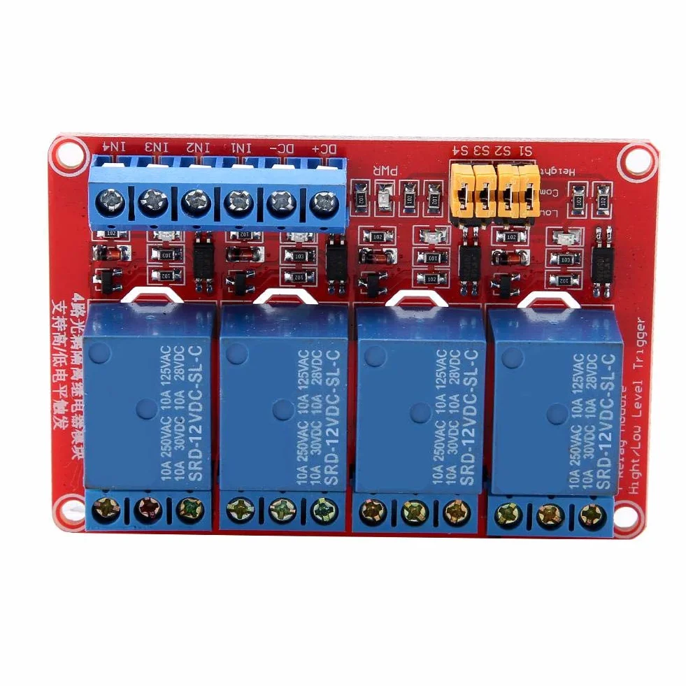 4-kanałowy moduł przekaźnikowy 5V/12V/24 V, karta modułu przekaźnikowego transoptora wyzwalającego górny i dolny dla (12V)