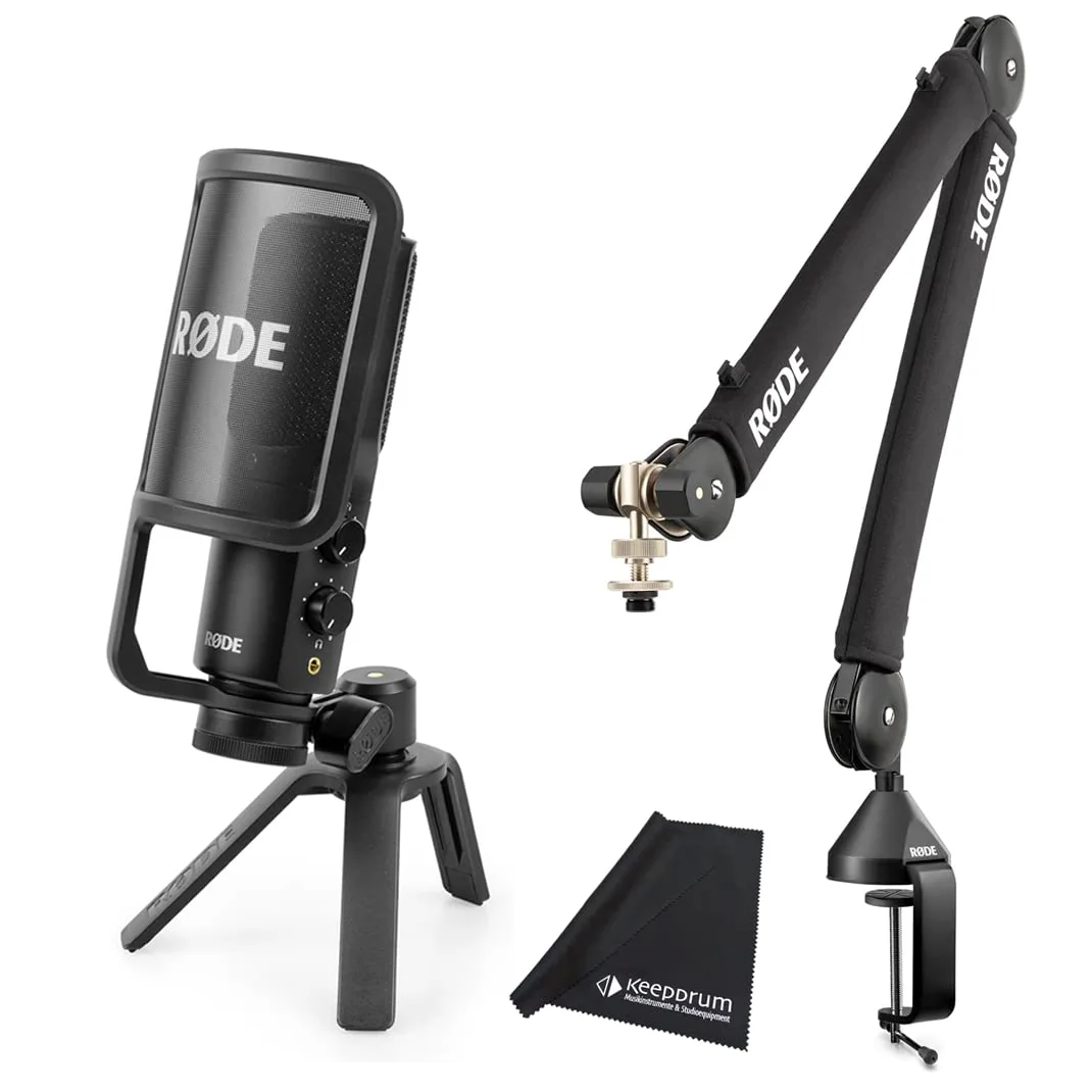 Mikrofon pojemnościowy USB RØDE NT-USB+ Plus + ramię przegubowe PSA1+ Plus czarny + ściereczka z mikrofibry keepdrum