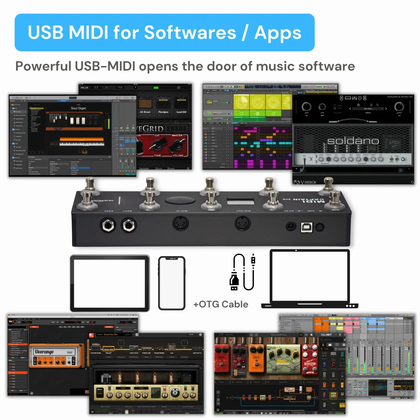 PAINTAUDIO MIDI Captain kontroler nożny wielofunkcyjny, syntezator, klawiatura USB-MIDI, oprogramowanie muzyczne Bias z funkcją Time Engine, obsługuje wszystkie PC/CC/Note, 10 przełączników nożnych