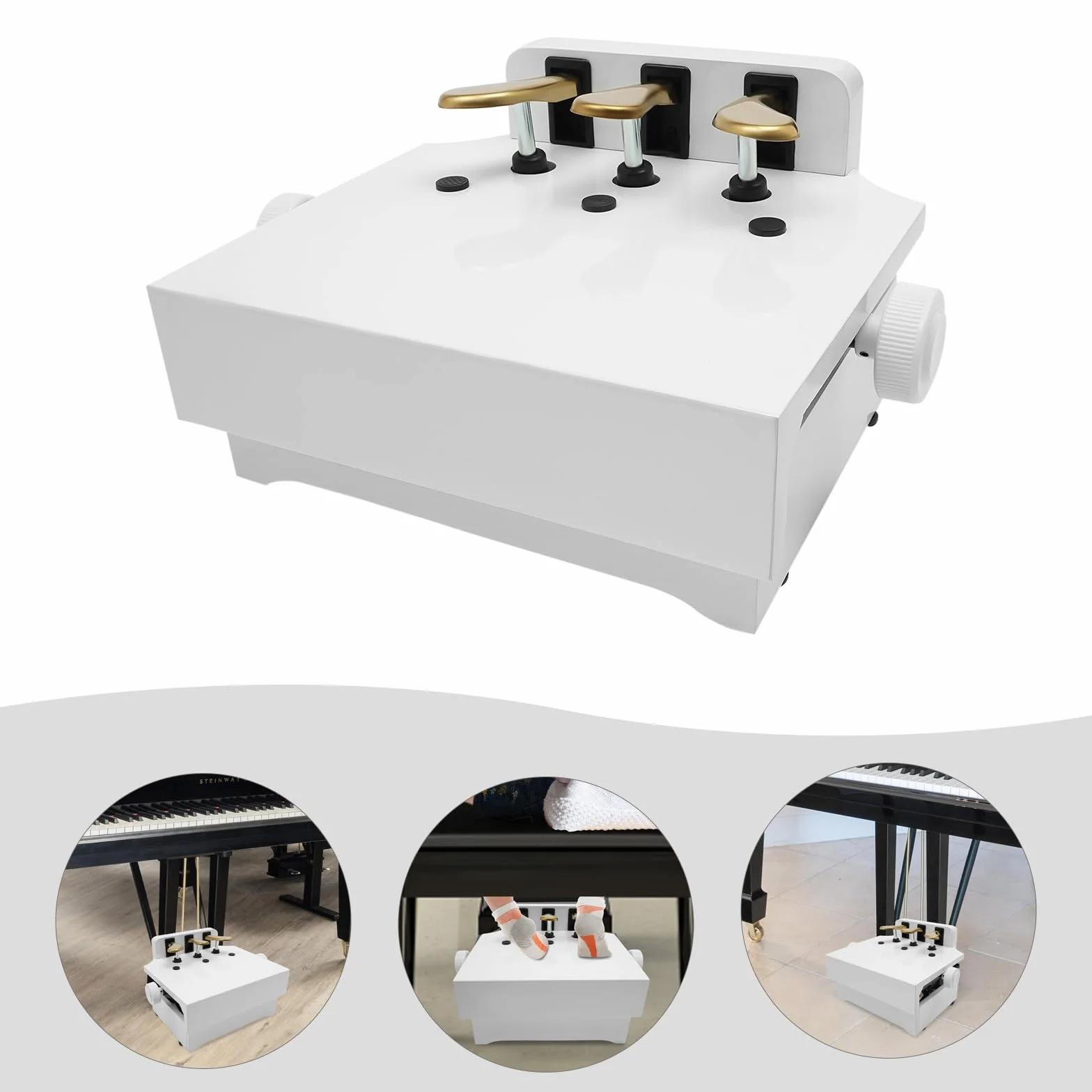 fortepianowy dla dzieci, przedłużenie pedału fortepianowego dla dzieci, z regulacją wysokości, z 3 pedałami, biały, materiał ABS, odpowiedni dla dzieci w wieku 4-12 lat