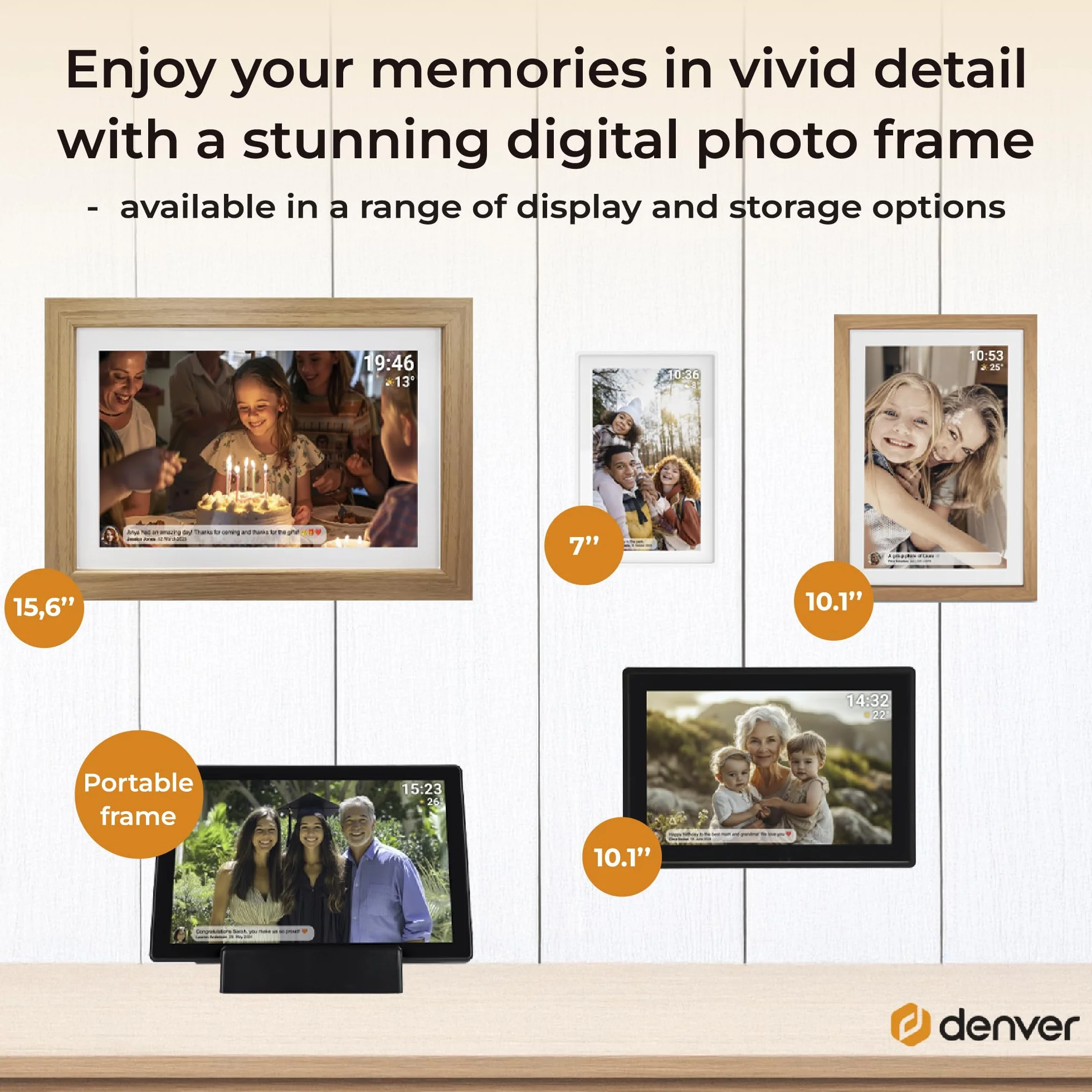 Denver PFF-1515W cyfrowa ramka na zdjęcia Wi-Fi – ekran dotykowy Full HD IPS 15,6", zintegrowane oprogramowanie FRAMEO, bezprzewodowe udostępnianie, automatyczne wyłączanie nocne, pamięć 16 GB, biała