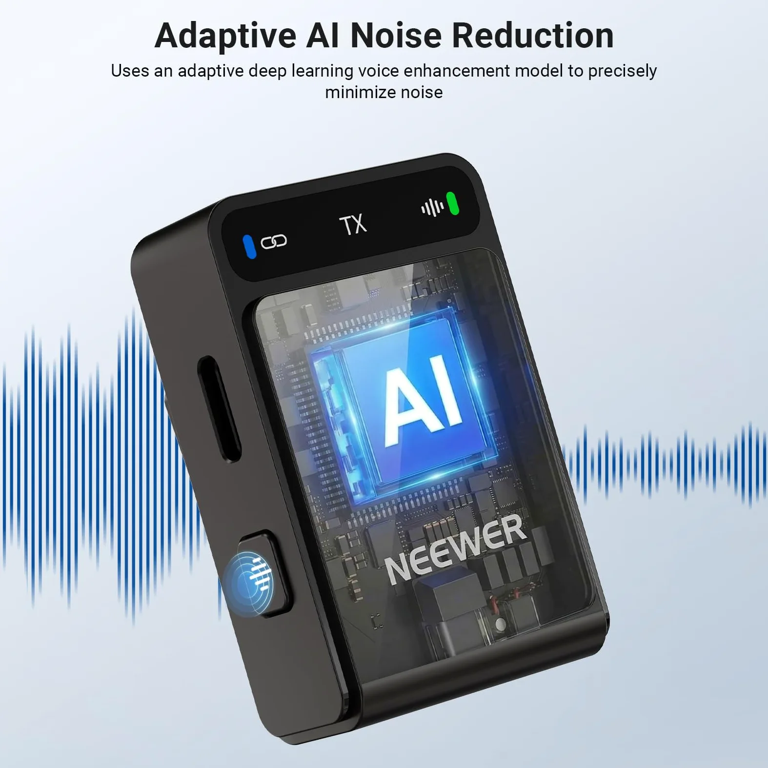 NEEWER CM36 bezprzewodowy mikrofon krawatowy z etui ładującym, sterowanie aplikacją, redukcja szumów AI, 48 kHz/24 bit, 85 dB SNR, bateria 54H, zasięg 100 m, mini mikrofon Lav do iPhone'a, telefonu z