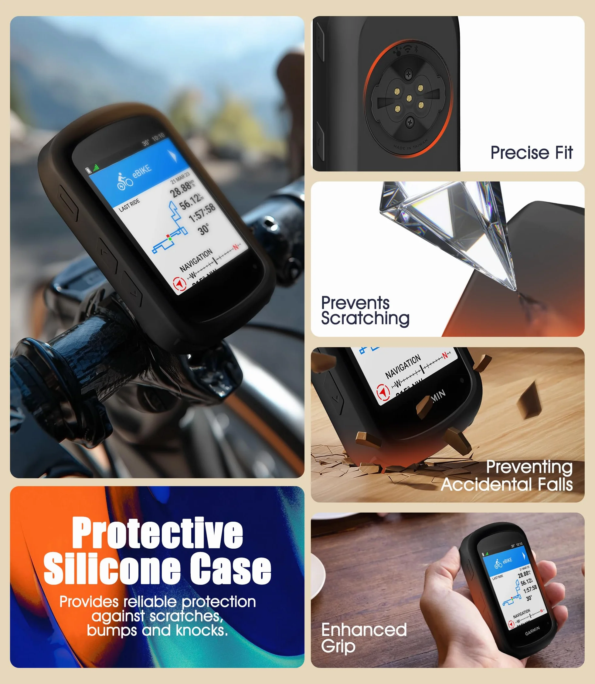 Silikonowe etui kompatybilne z Garmin Edge 540/840 + 2 osłony ekranu ze szkła hartowanego, miękkie silikonowe etui w zestawie ochrona przed wstrząsami - czarna