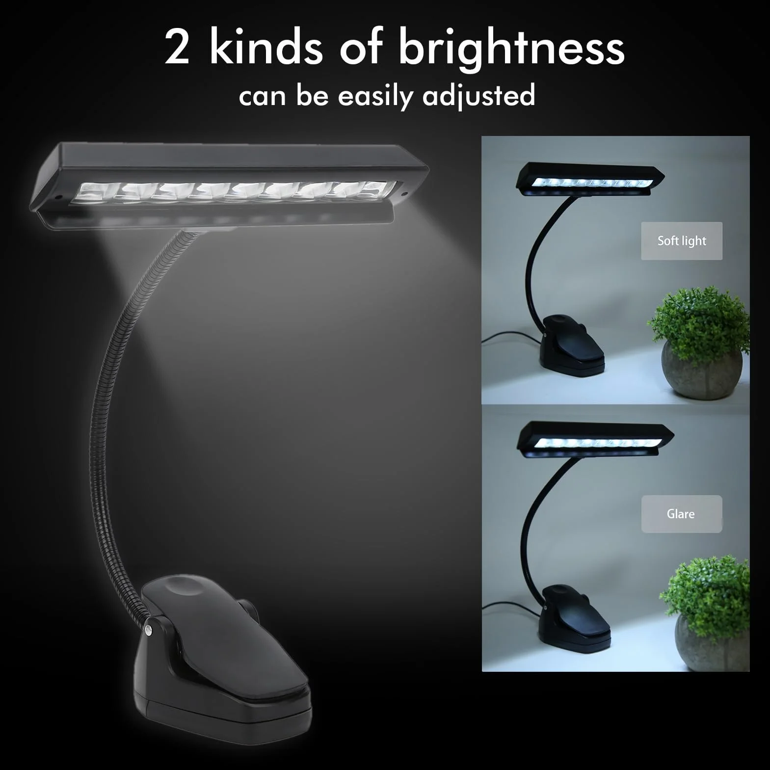 Lampka Na Stojak Na Nuty LED, 16,7 X 8,5 X 2 Cale Baterie USB Z Regulacją 2 Jasności Klips Na Lampkę Na Stojak Na Nuty do Stojaków Muzycznych, Zagłówków, Pianin, Biurek