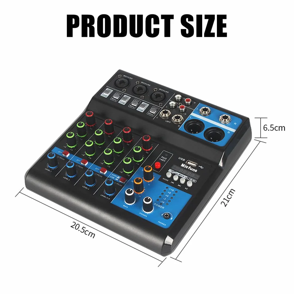 Mini DJ Mikser Sound Board Console System, 5 kanałów 48 V Phantom Power z Bluetooth USB MP3 Stereo Live DJ Studio Streaming na profesjonalne nagrywanie KTV Stage