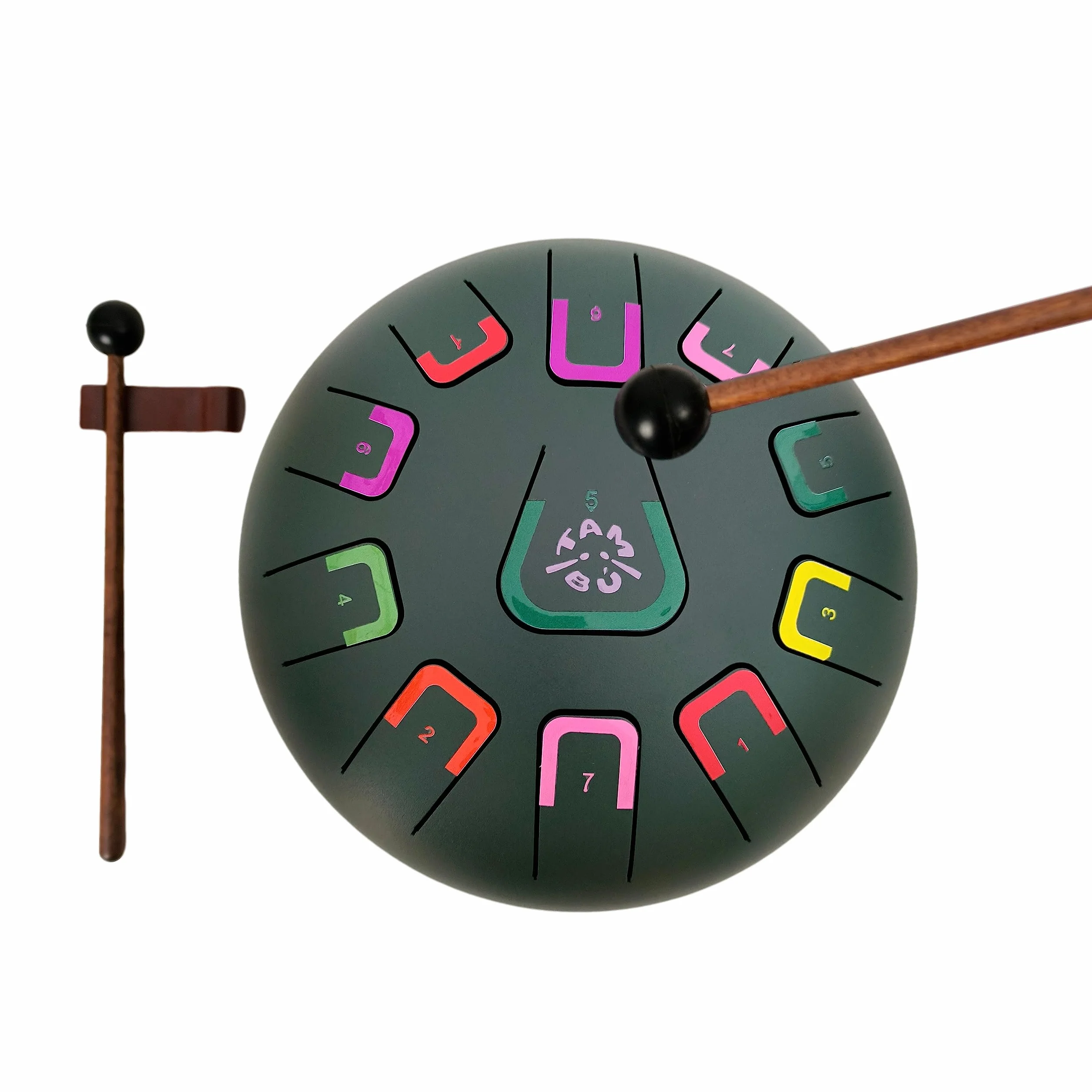 Handpan metalowy instrument perkusyjny stalowy bęben językowy 20 cm 11 dźwięków matowy zielony