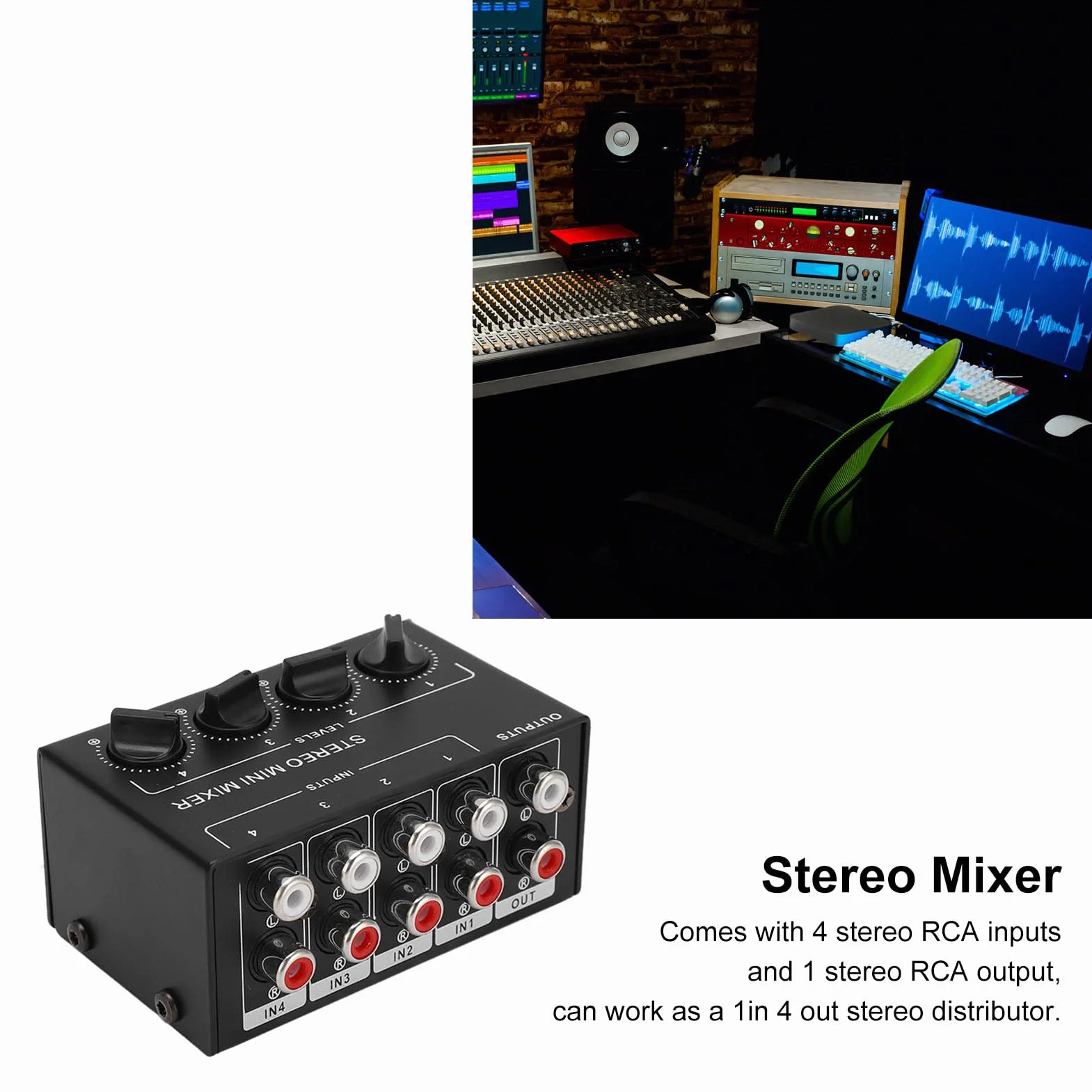 Mikser audio stereo 4 kanały pasywny do komputera telefon tablet DJ