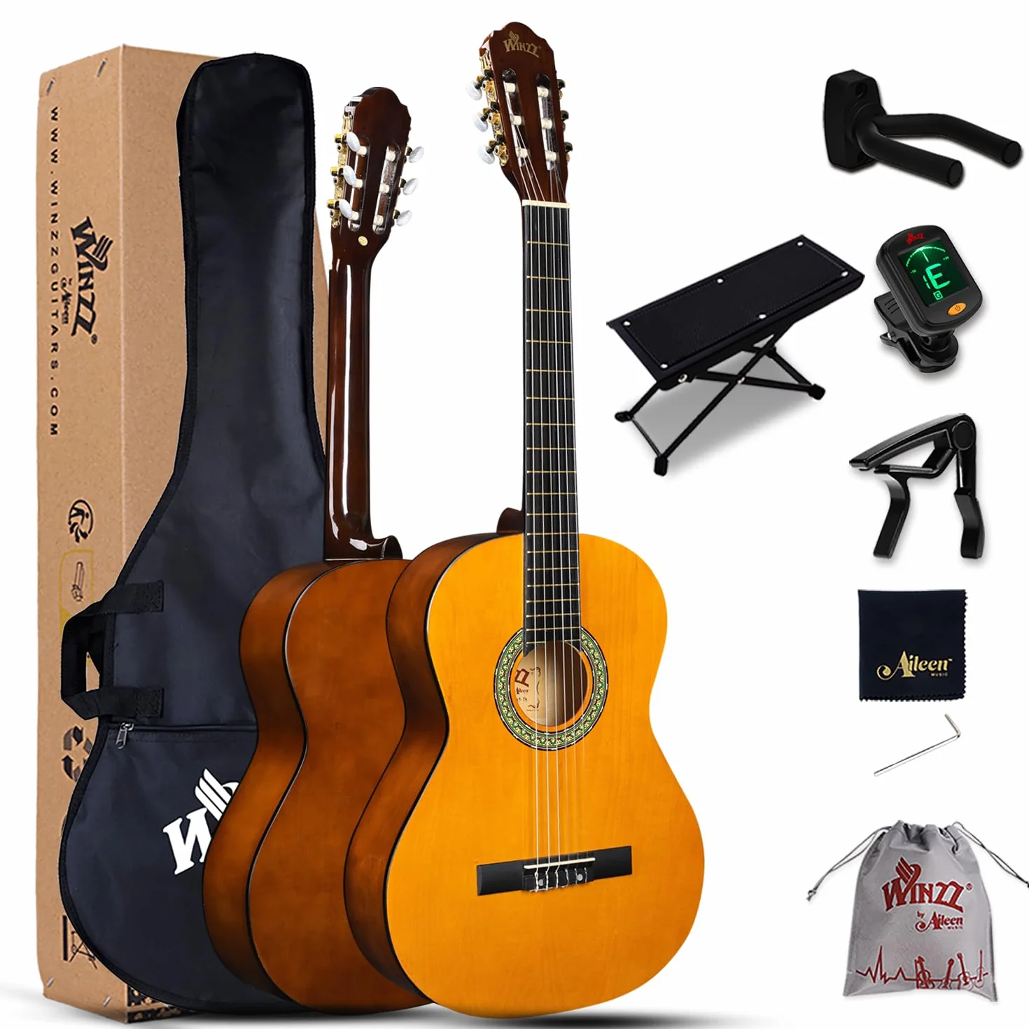 Winzz Gitara koncertowa 4/4 klasyczna żółta błyszcząca 39 cali