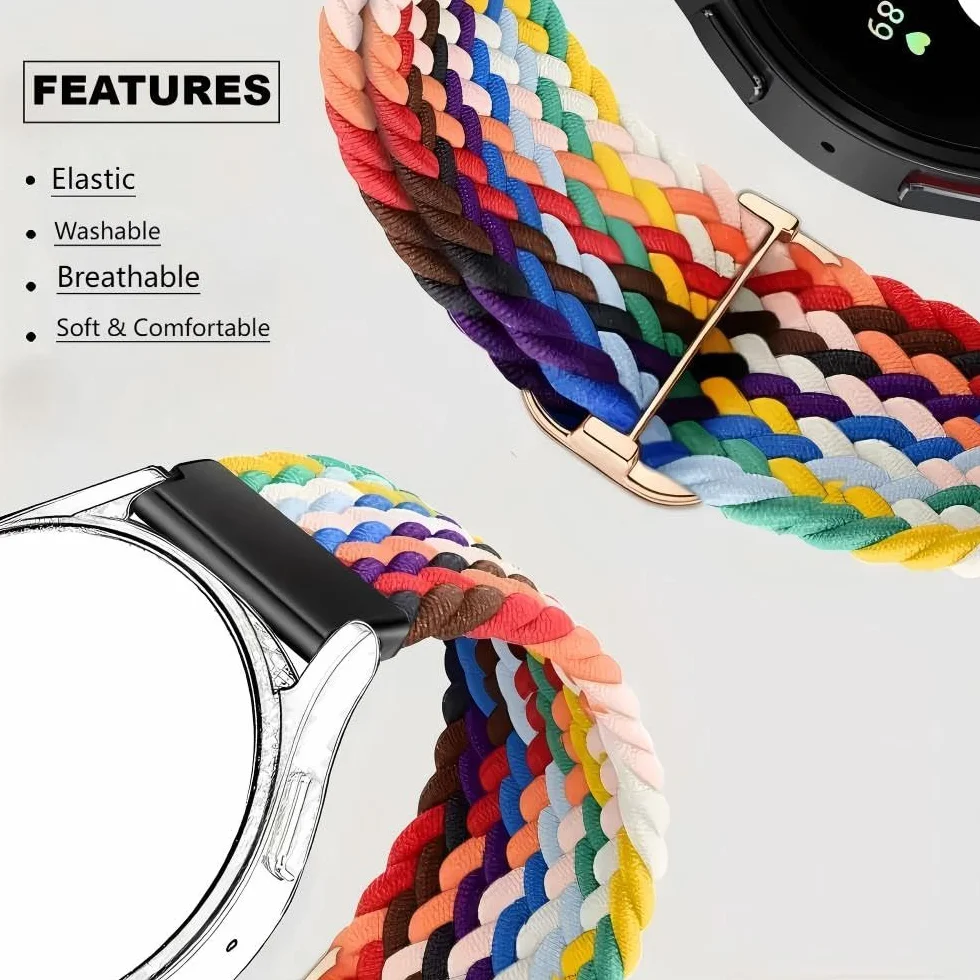 Pleciony pasek zamienny 20 mm do Samsung Galaxy Watch 7/6/5/4 Classic / 3 / FE/5 Pro / Watch Active 2 / Gear S2 Classic / sportowy, miękki pasek do zegarka