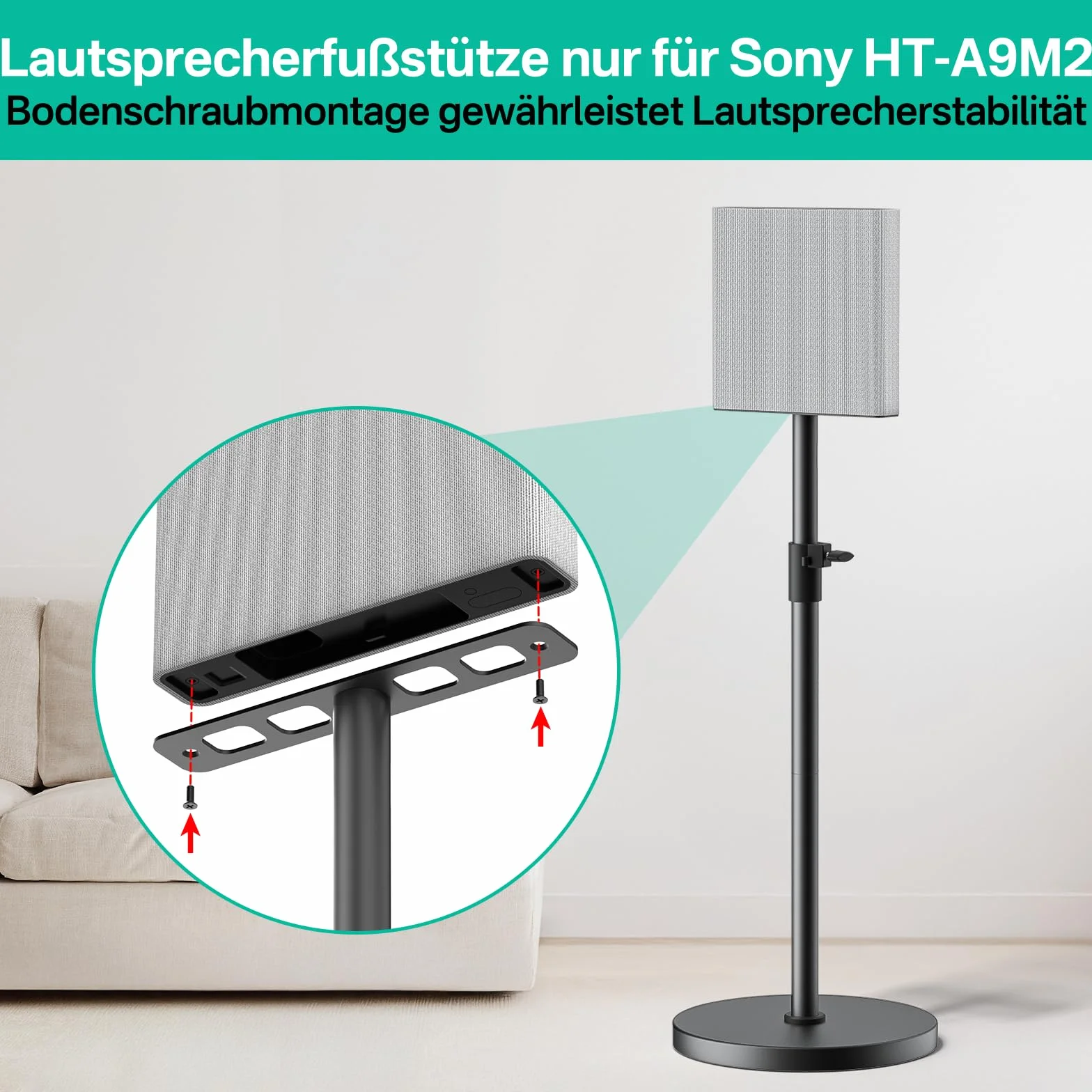 Para stojaków do głośników dla Sony Bravia Theatre Quad HT-A9M2 – Regulowane w wysokości stojaki na głośniki surround dla Sony HT-A9M2 z zarządzaniem kablami (tylko stojaki)