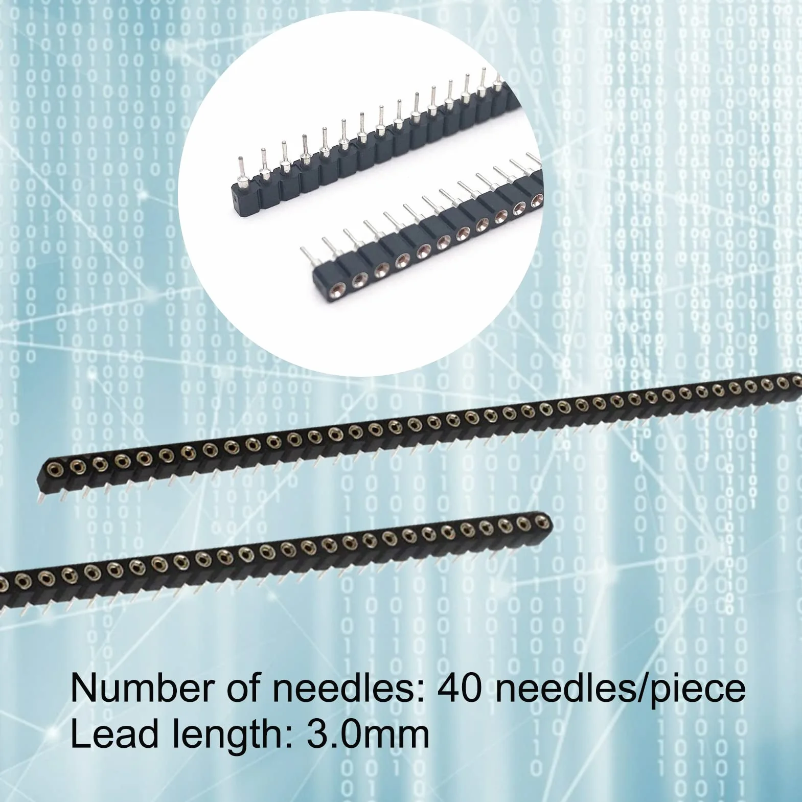 BuyWeek Listwa zasilająca cyna, 5 sztuk 1x40P 2,54 mm okrągły otwór jednorzędowa listwa zasilająca 40Pin PCB IC Crystal Socket Connector