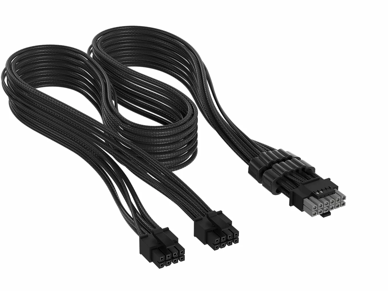 CORSAIR Kabel z płaszczami pojedynczymi, 2 x 8 pinów do PCIe 12 V-2x6, 600 W, typ 5 Elite Premium, 650 mm, grzebienie niskoprofilowe, potrójna siatka paracord, dwukolorowe, czarny