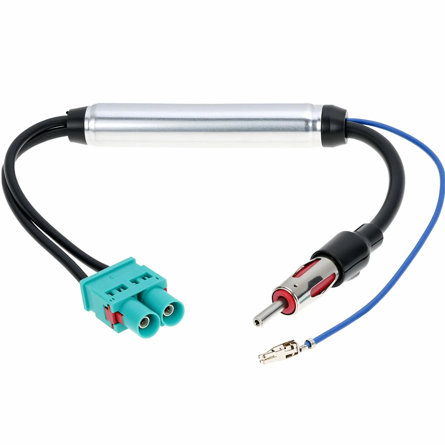 QWORK Wzmacniacz sygnału samochodowego, podwójny adapter Fakra na złącze DIN, adapter anteny samochodowej, kompatybilny z VW Touareg i Porsche Cayenne