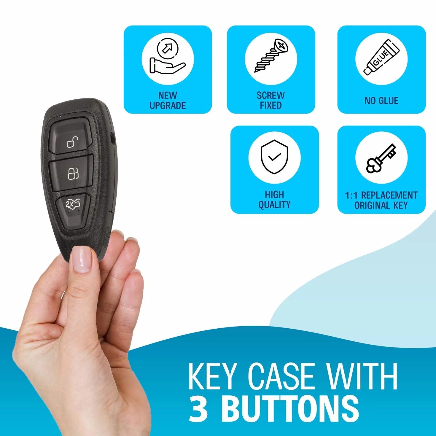 Phonilico obudowa kluczyka do Forda Focus Fiesta C-Max 2 Kuga 2 S-Max 2 Mondeo 4 B-Max Ecosport Galaxy 2 Smart Key klucz radiowy z pilotem zdalnego sterowania, 3 przyciski