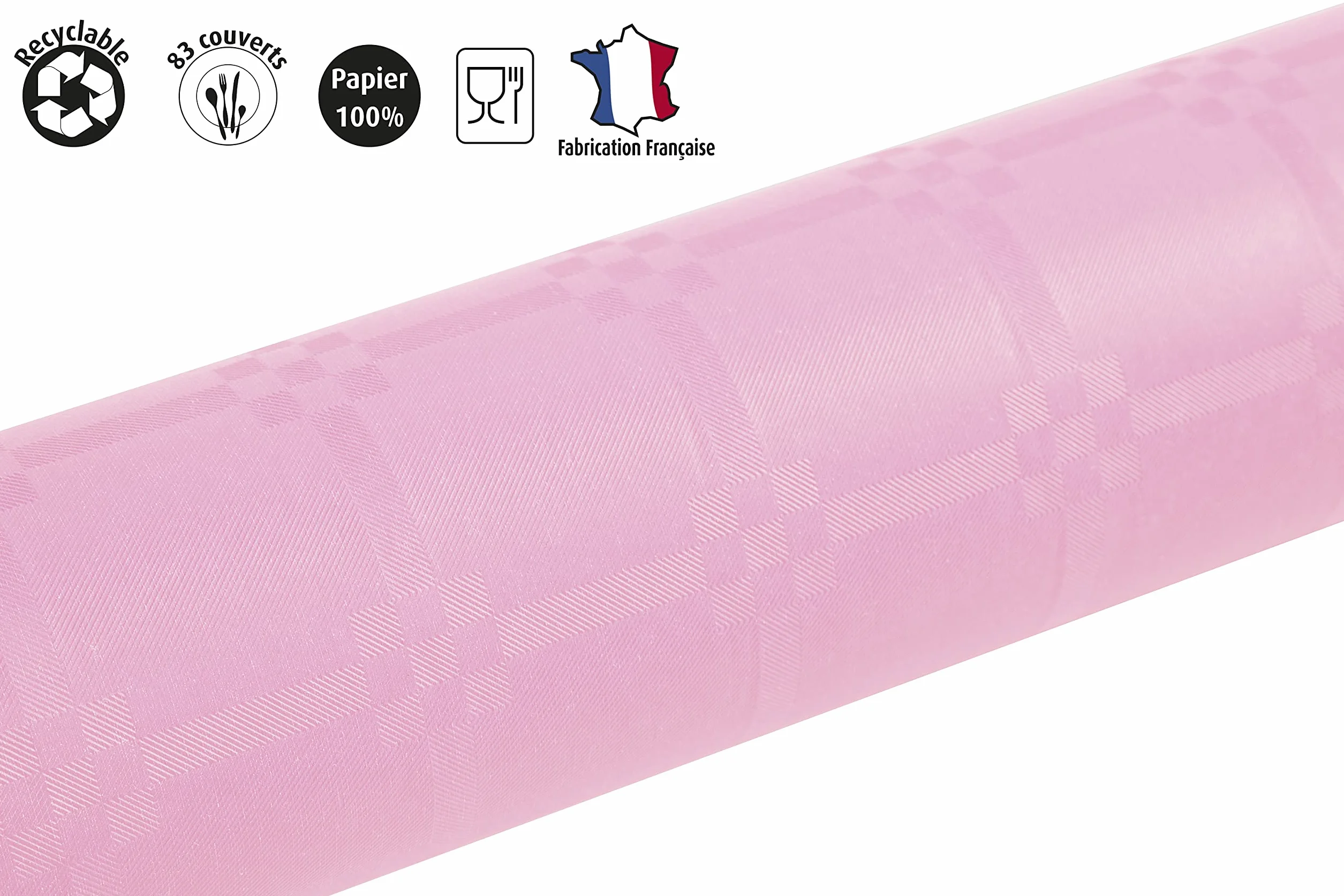 Pro Nappe R482586I Profesjonalny obrus ze wzorem papieru damaszkowego w rolce 25m długości x 1,18m szerokości jednorazowy, uniwersalny szykowny i klasyczny nakrycie stołu 1 sztuka kolor pudrowy róż