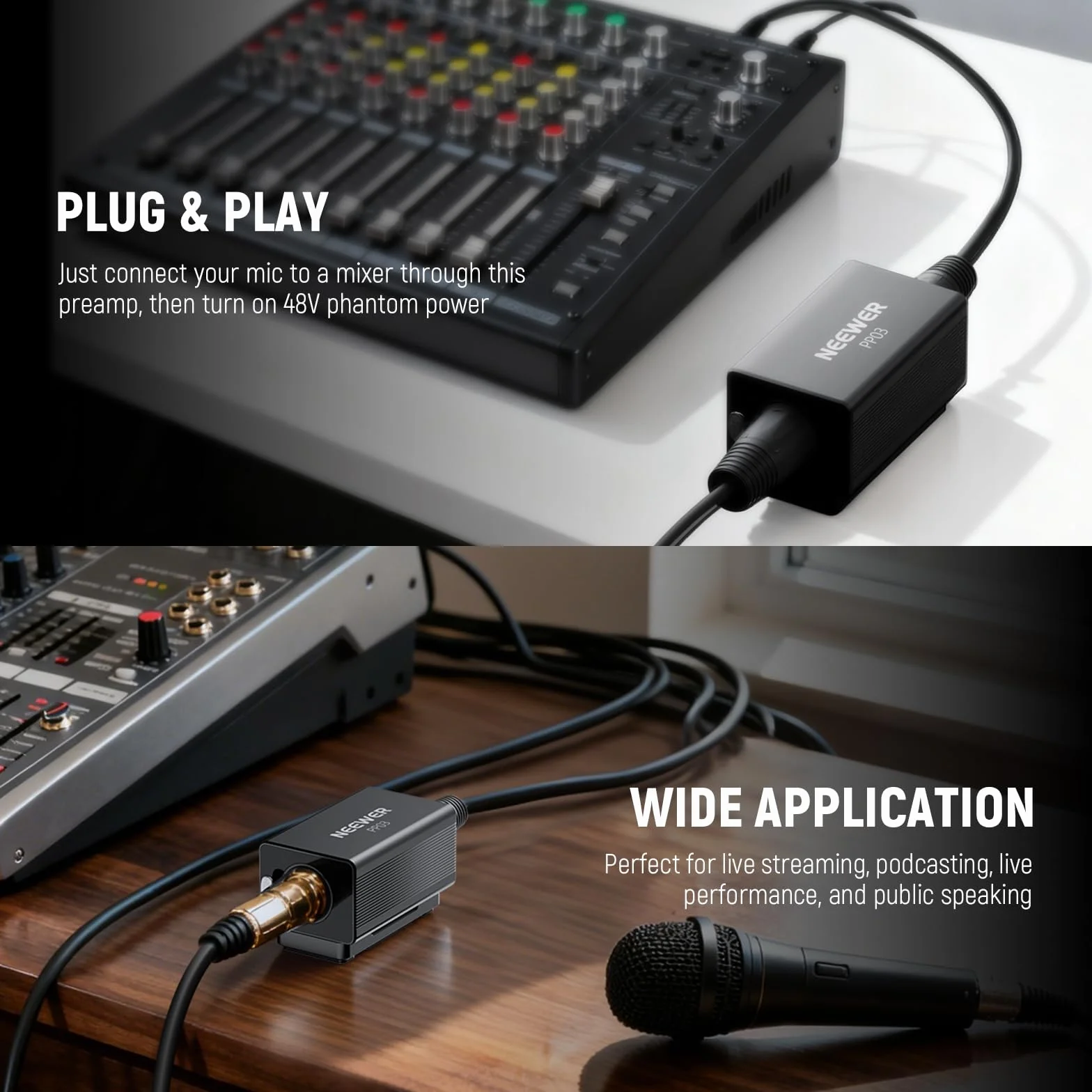 NEEWER Przedwzmacniacz mikrofonowy, aktywator mikrofonowy XLR z ultra czystym wzmocnieniem 25 dB, do mikrofonów dynamicznych i wstążkowych, kompatybilny z Shure SM7B SM57 SM58 do występów na żywo