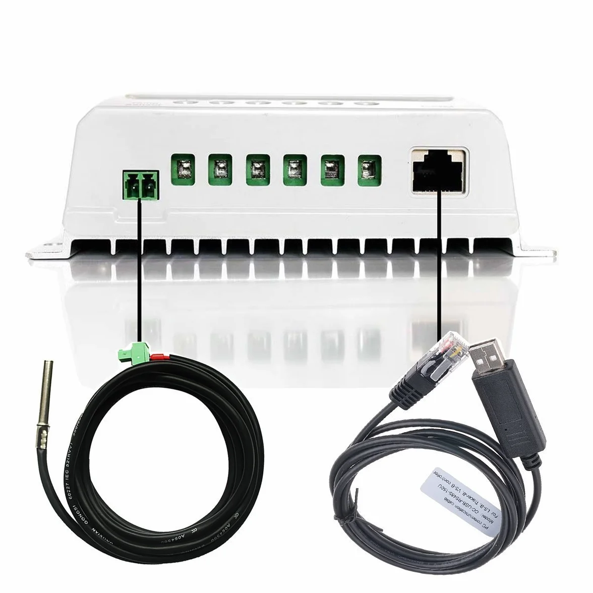 Akcesoria do regulatorów ładowania EPEVER służące do komunikacji z komputerem i smartfonem, kompatybilne zarówno z regulatorami MPPT, jak i regulatorami PWM (kabel komunikacyjny RS485).