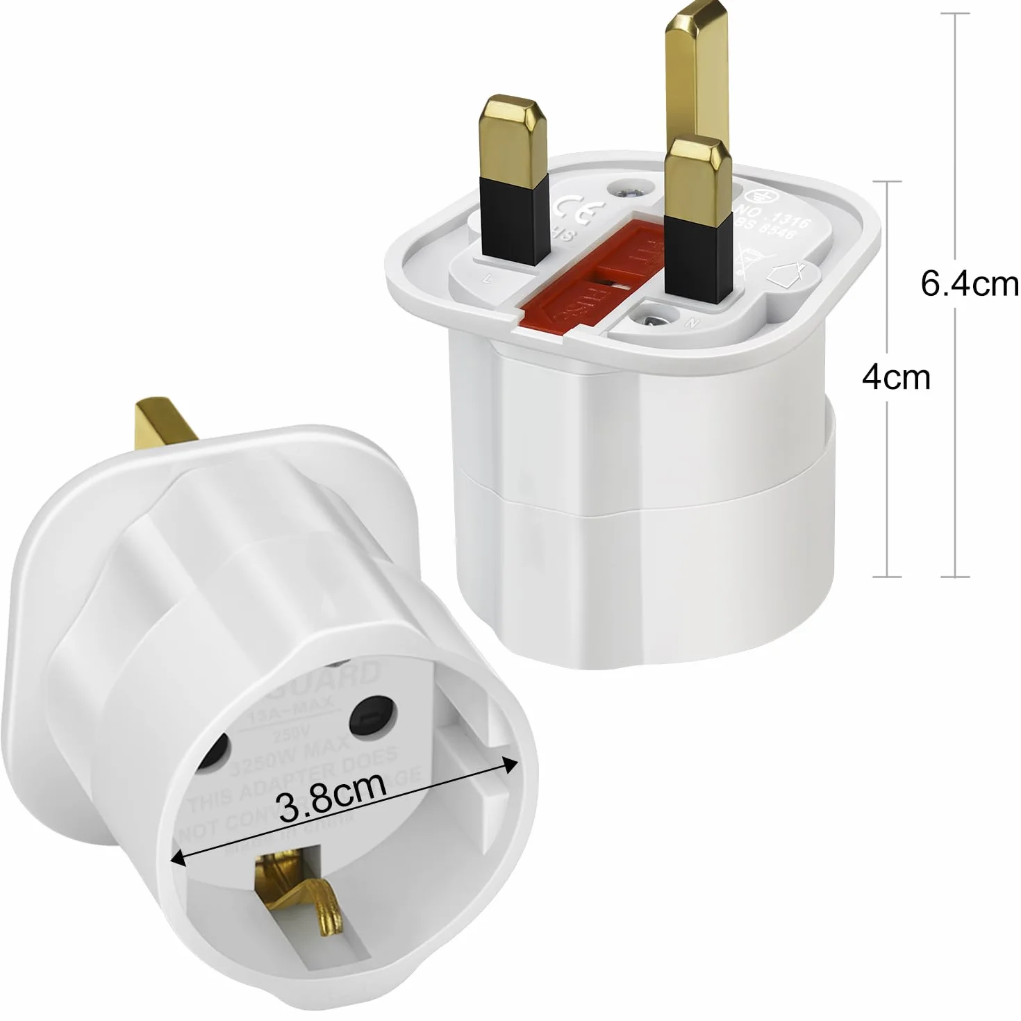 VGUARD UK Adapter podróżny, 3 sztuki w zestawie, wtyczka angielska, niemiecka, zasilacz podróżny, wtyczka Schuko EU do gniazda brytyjskiego, biały