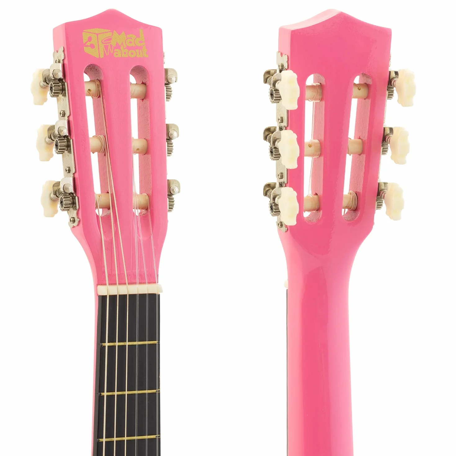 Mad About MA-CG03 Gitara Klasyczna, 3/4 Rozmiar Różowa - Kolorowa Hiszpańska z Torbą, Paskiem, Kostką i Zapasowymi Strunami