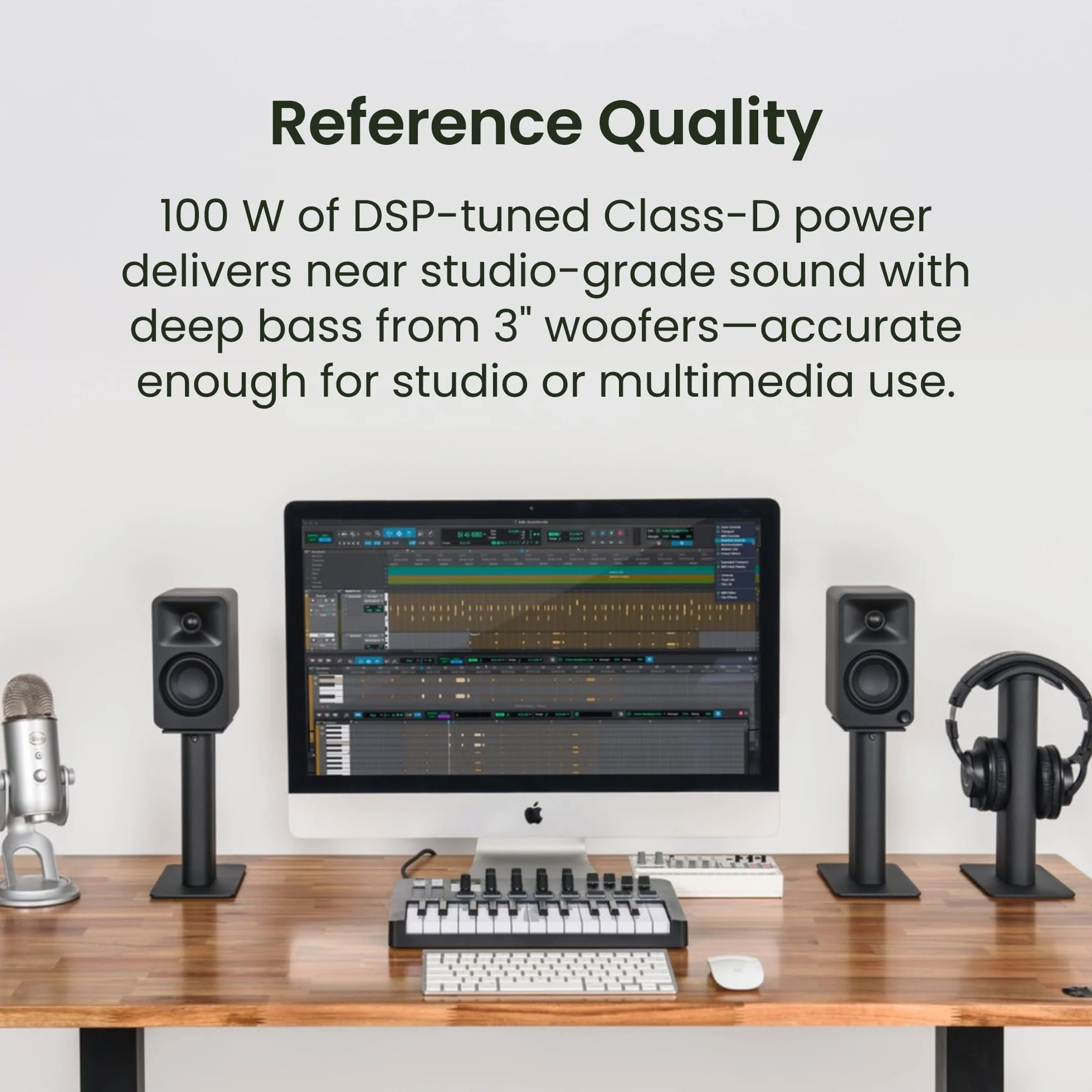 Kanto ORA 100W Powered Bi-amp Reference Desktop Computer Speakers w/Bluetooth 5.0 & USB-C | 100 Hz Crossover | Reference Quality Sound | Pair | Black