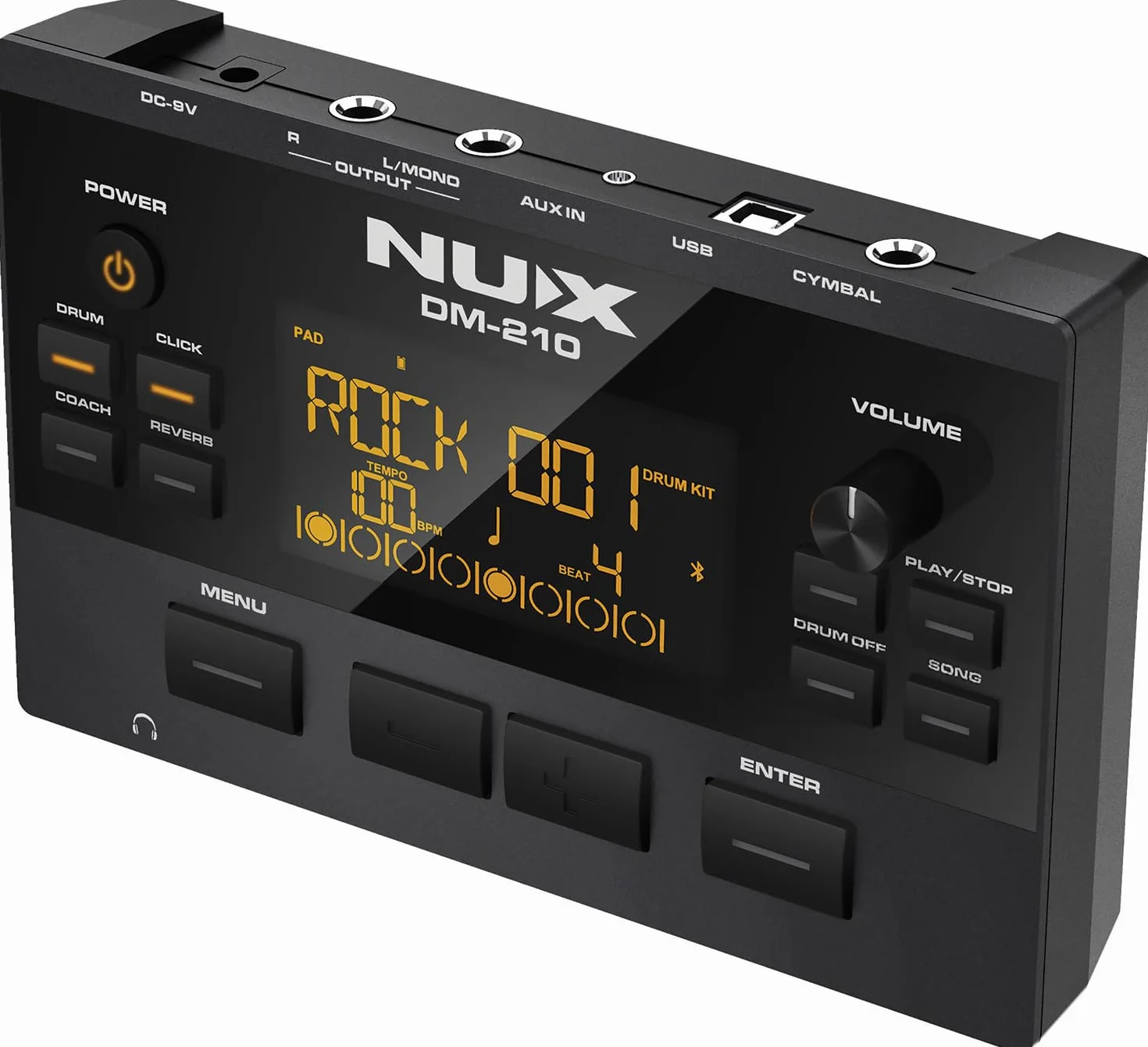 NUX DM-210 cyfrowy zestaw perkusyjny, cyfrowy zestaw perkusyjny z głowicami z siateczki (technologia Dual-Trigring, Aux-In, Bluetooth, funkcja Coach, port USB do MIDI i SoundLibrary, wyjście