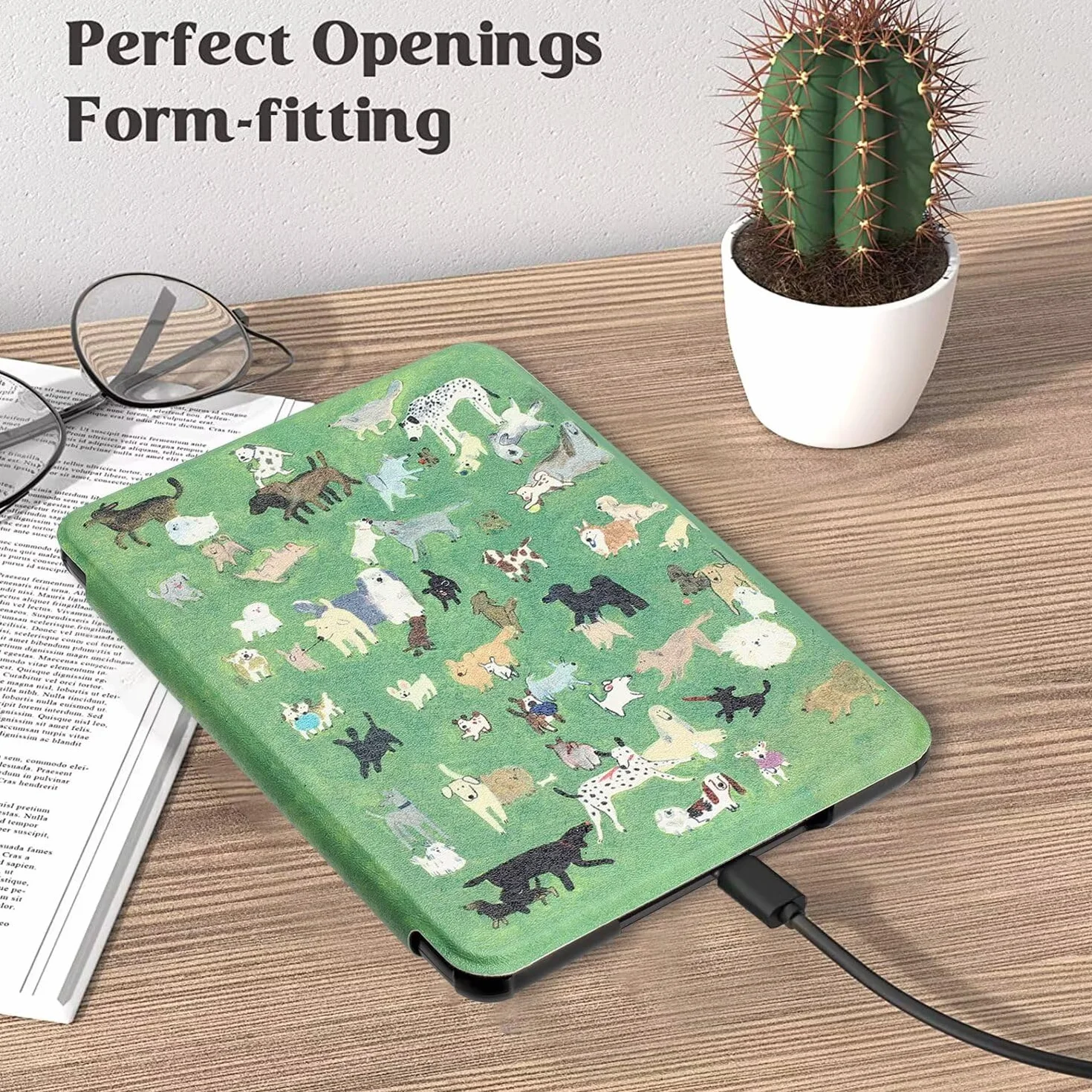 MOKASE Etui Fit for 6" Kindle Paperwhite 5/6/7. Generacji 2012,2013,2015,2016 (Model: EY21 / DP75SDI), Syntetyczna Skóra Twarde Okładki z Paskiem na Rękę dla Kindle Paperwhite 6 cali, Meadow Dogs