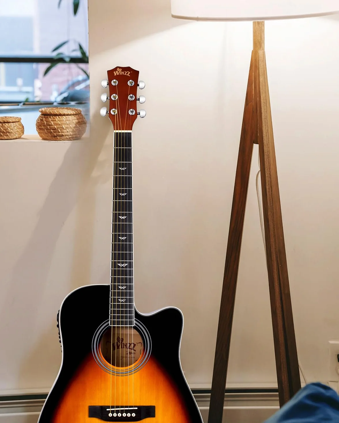 Winzz Elektryczna gitara akustyczna 4/4, zestaw do gitary westernowej, dla początkujących, gitara akustyczna, 41", z 4-pasmowym korektorem (Dreadnought, błyszcząca)