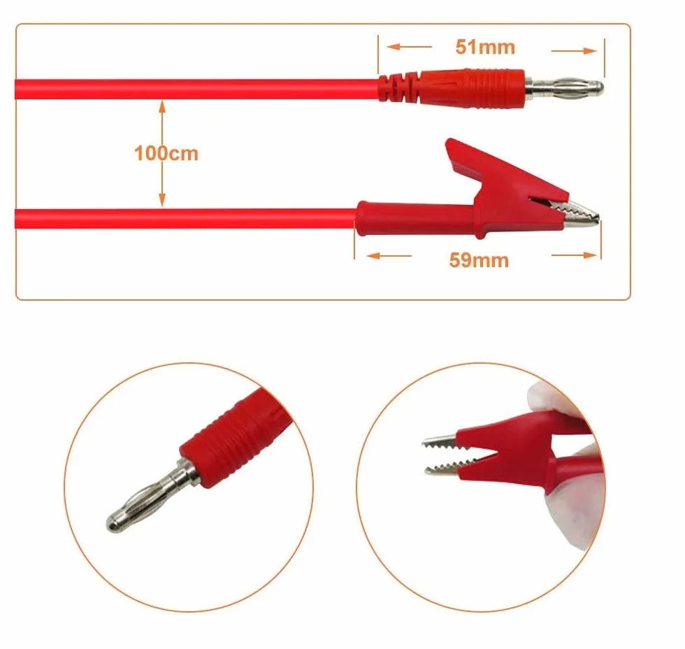 DollaTek 2 szt. 15 A 4 mm wtyk bananowy na zacisk krokodylkowy końcówka kontrolna kabel - czerwony + czarny