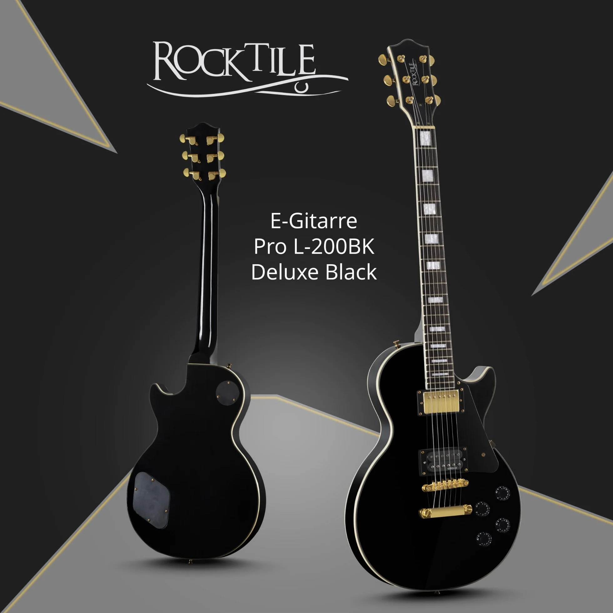 Rocktile Pro L-200BK Deluxe gitara elektryczna czarna z akcesoriami (torba na gitary, kabel, kostki gitarowe, szkoła z CD i DVD, struny gitarowe)