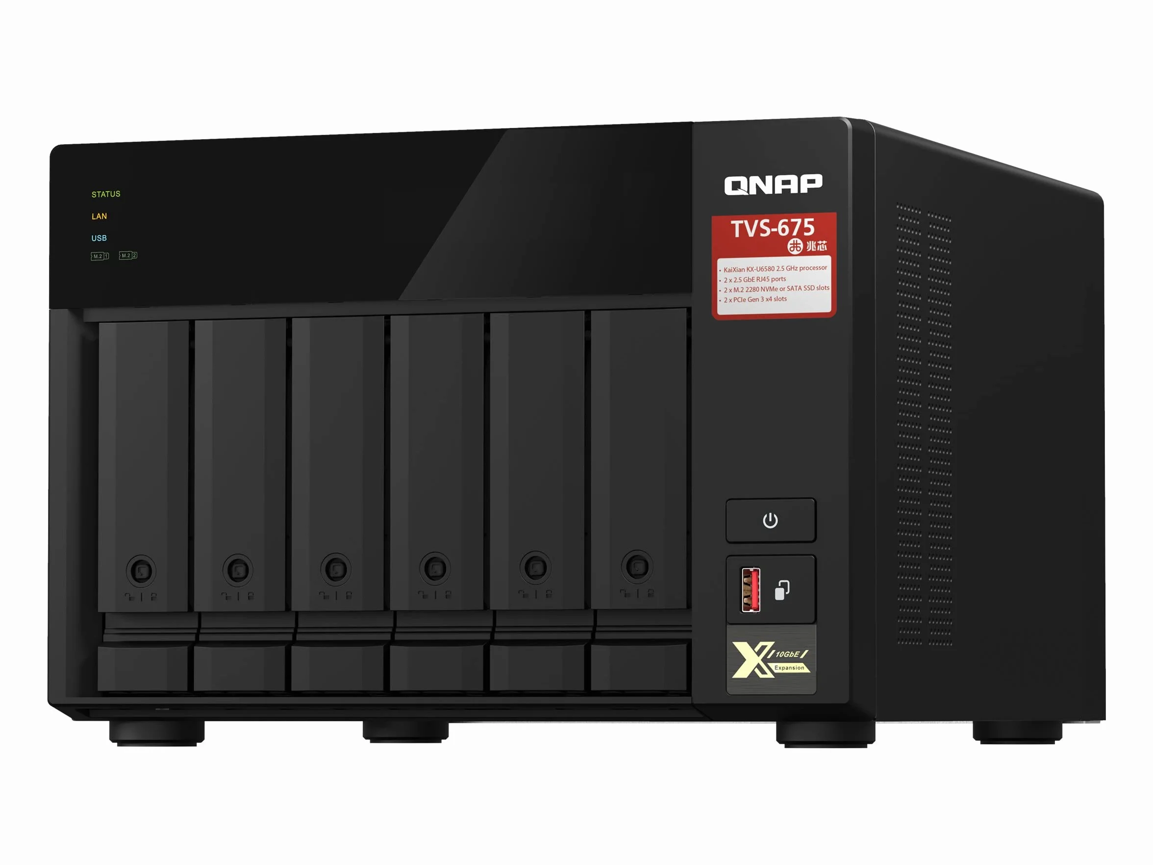 QNAP 6-kieszeniowy NAS Zhaoxin KX-U6580 8C/8T 2,5 GHz Czarny