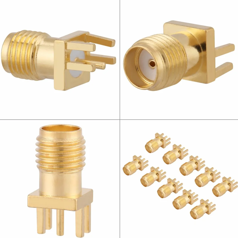 10 szt. mosiężne złącze żeńskie SMA PCB do montażu panelowego żeńskie gniazdo wtykowe 50 omów złącza RF do urządzeń bezprzewodowych
