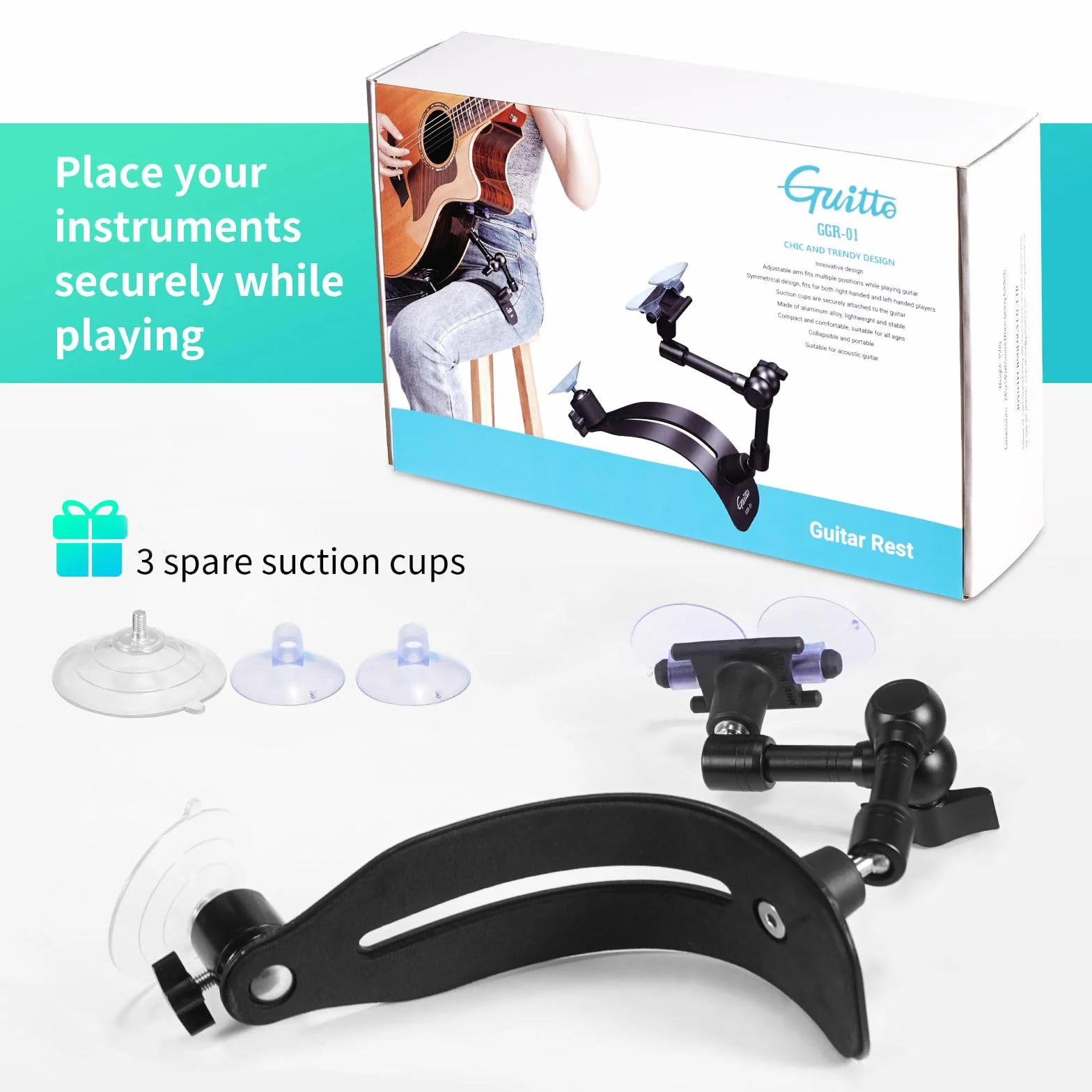 GUITTO Podpórka do Gitary Klasycznej – Ergonomiczny Stabilizator z Szybką Regulacją Kąta (System Blokady), Uniwersalna do Gitar Akustycznych z Lakierowaną Powierzchnią (GGR-01)
