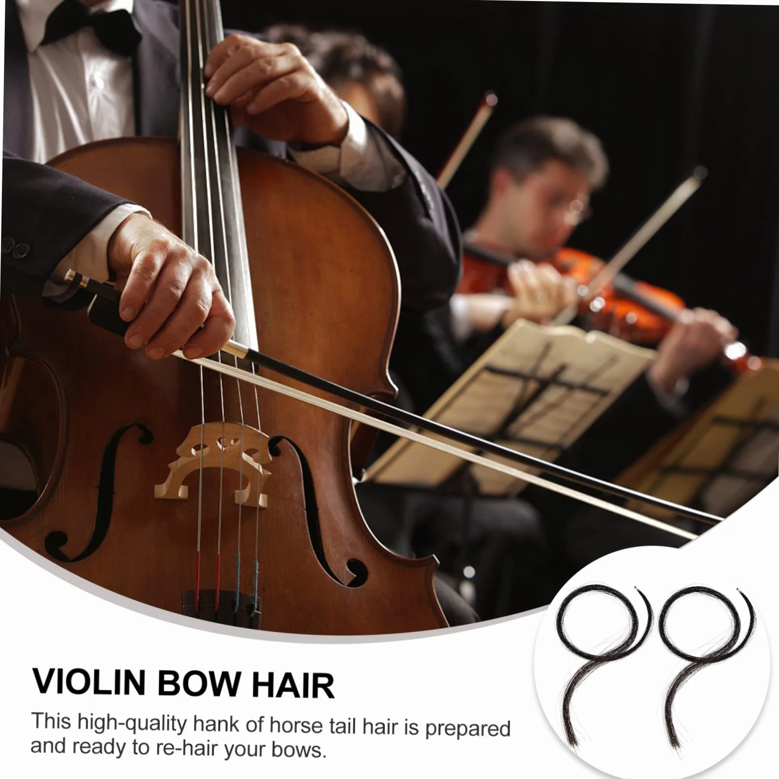 Hanks Natural Violin Horse Hair for Bow Repair Durable String Accessory for Violin and Smaller Instruments Pre-tied for Easy Installation