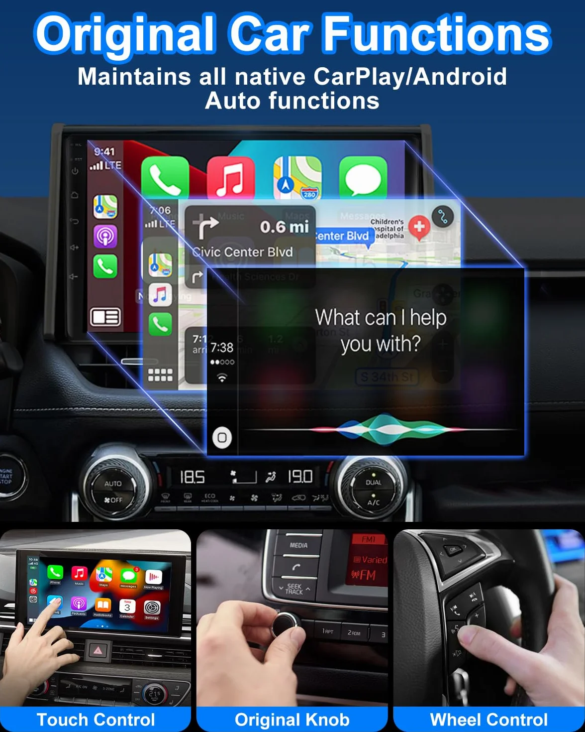 Mini bezprzewodowy adapter samochodowy do fabrycznie zainstalowanych systemów pojazdów, Plug & Play adapter USB C do pojazdów z przewodowym CarPlay/Android Auto (od 2016), WLAN BT 5.2, kompaktowa