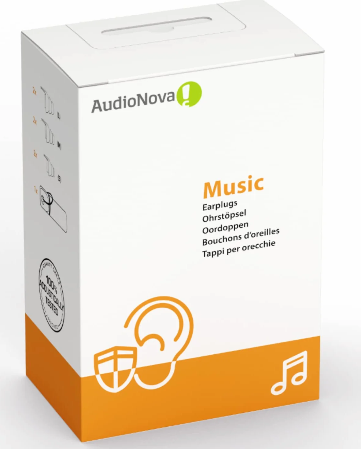 AudioNova Music - Zatyczki do uszu dla muzyków, na koncerty, festiwale | Dyskretny, doskonały dźwięk | Silikonowa ochrona słuchu, wielokrotnego użytku | 3 rozmiary (S,M,L) | Tłumienie 16dB