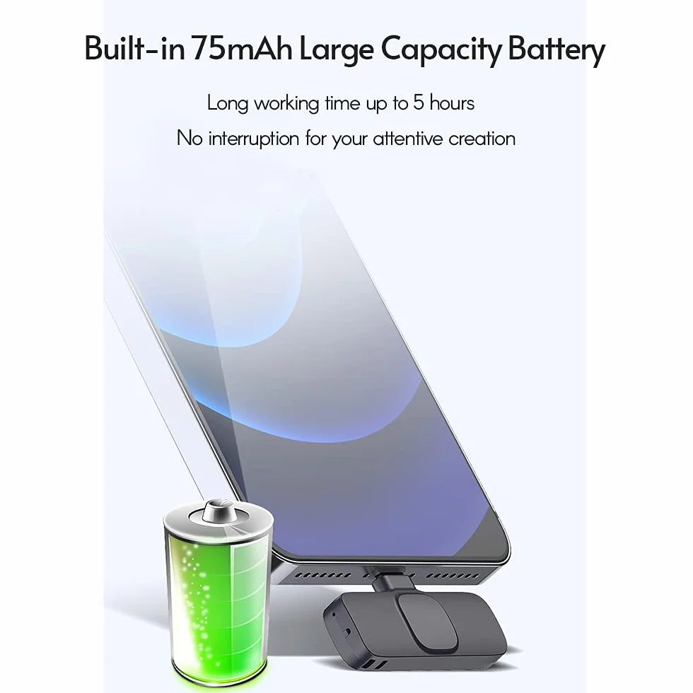 Andoer Mini bezprzewodowy mikrofon lavalier, wielokierunkowy nadajnik mikrofonowy, odbiornik, system mikrofonowy z ochroną przed wiatrem, port typu C, zamiennik do smartfonów z systemem Android Live