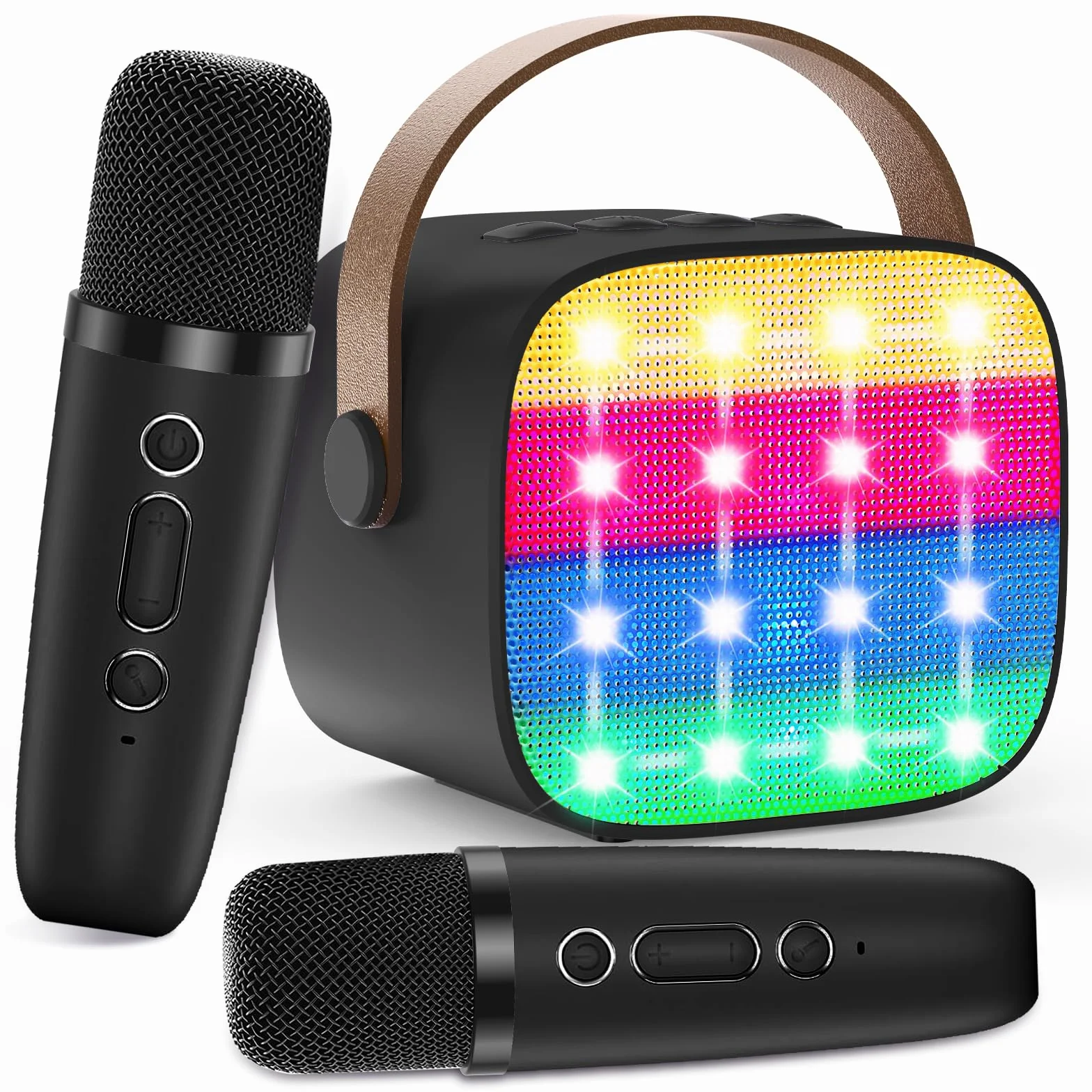 Maszyna do karaoke dla dzieci, mini z 2 mikrofonami, zabawka od 3-12 lat, prezent na mikrofon, przenośny głośnik Bluetooth z efektami głosowymi i diodami