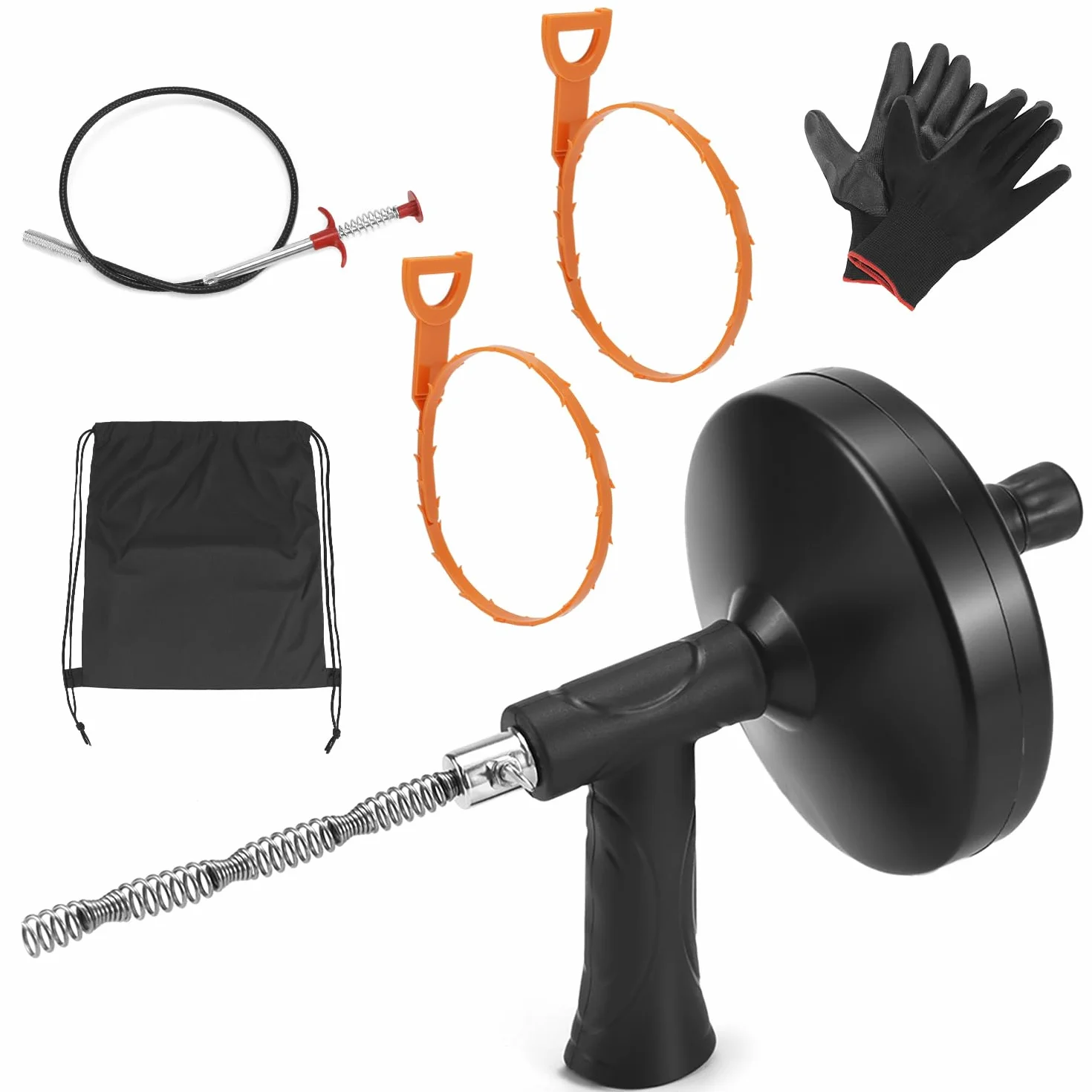 QWORK® Spirala do czyszczenia rur 7,6 m ze stalowym środkiem do usuwania zatykania (90 cm) i narzędziem wielofunkcyjnym (52 cm) – elastyczny środek do czyszczenia odpływów do łazienki i kuchni