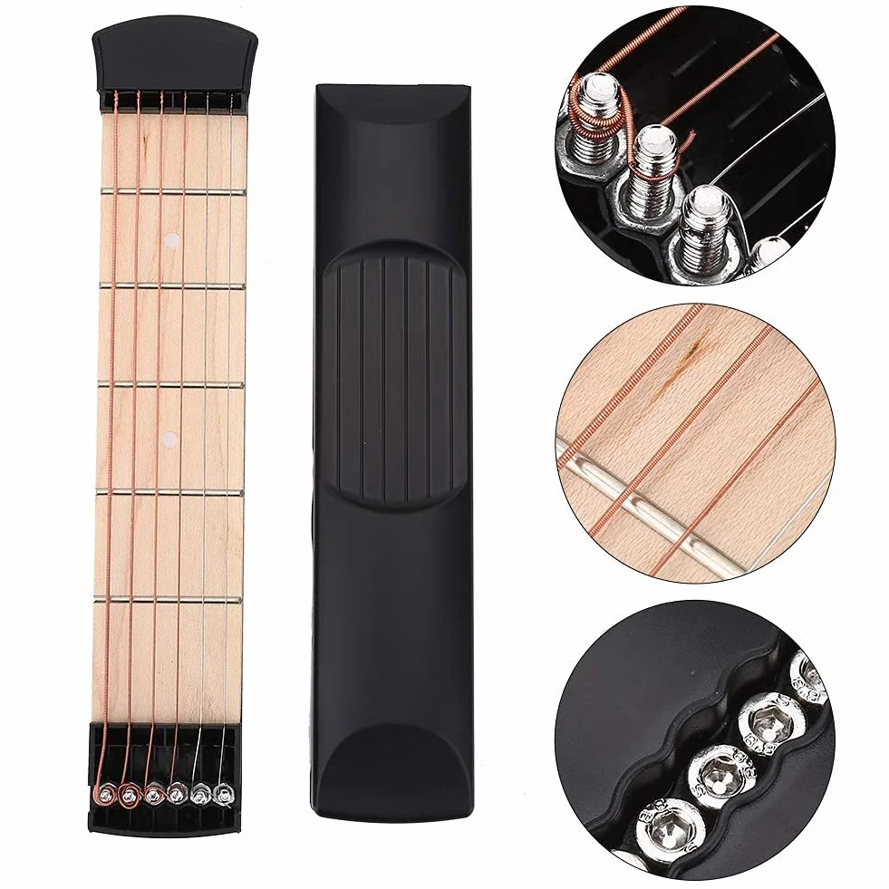 Kieszonkowa Gitara Treningowa na Szyję Przenośna 6-progowa Kieszonkowa Gitara do ćwiczenia Akordów Narzędzie dla Początkujących Trenerów Akordów Palcowania