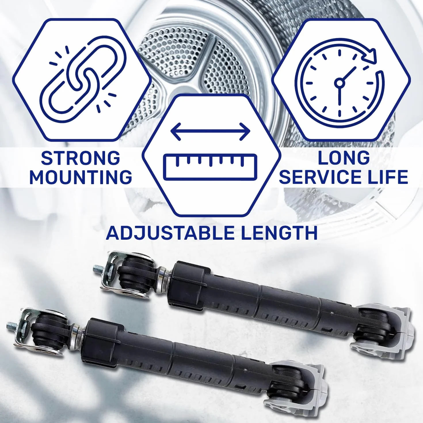 2 szt. Amortyzator pralka 120N Ø10mm Ø8mm z oryginalnym kodem 461971408981 461975277441 481252918062 481252918063 C00313195 C00317130 dla Whirlpool - Wyprodukowano w Europie - MONTERAL