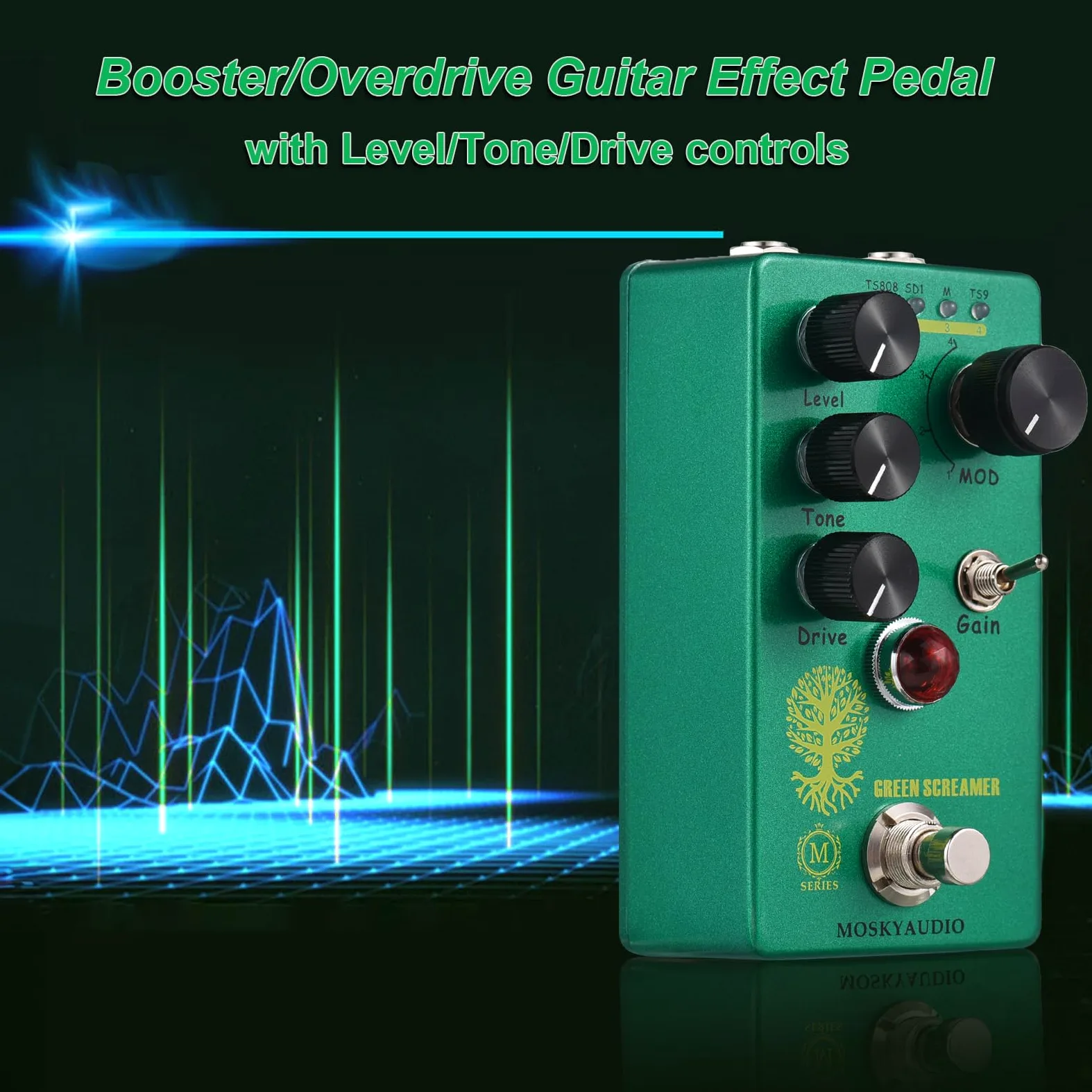 Btuty Booster/Overdrive pedał efektów gitarowych Przełącznik 4 tryby i sterowanie poziomem/tonem/napędem Kompaktowy przenośny cyfrowy procesor efektów do gitary elektrycznej