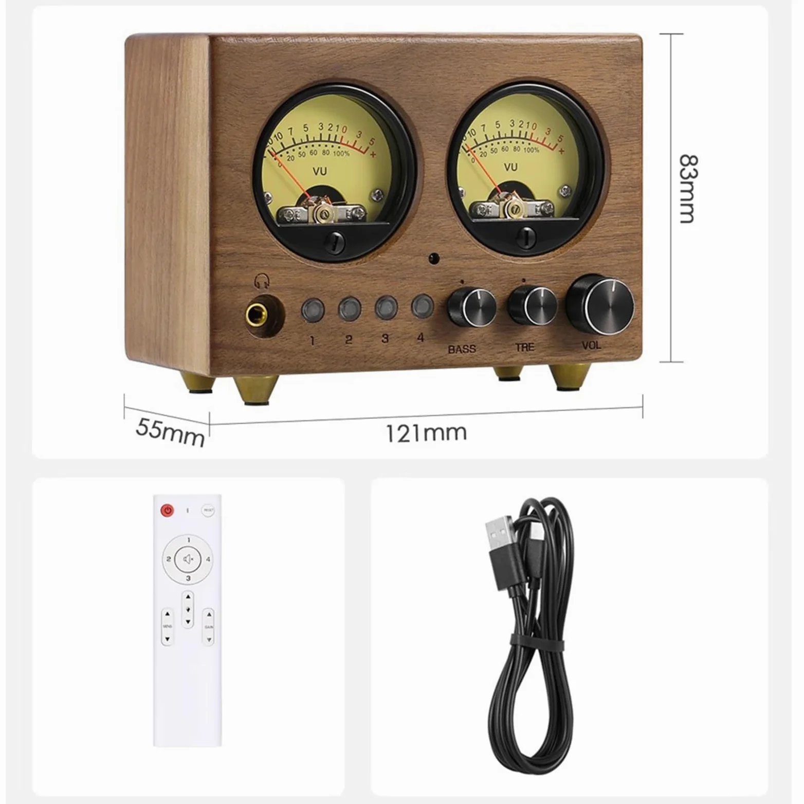 Przełącznik audio z pilotem zdalnego sterowania, przedwzmacniacz, wzmacniacz słuchawkowy, miernik VU, sterowanie wysokim/średnim/basem, wyjście RCA 3,5 mm do komputera i głośników