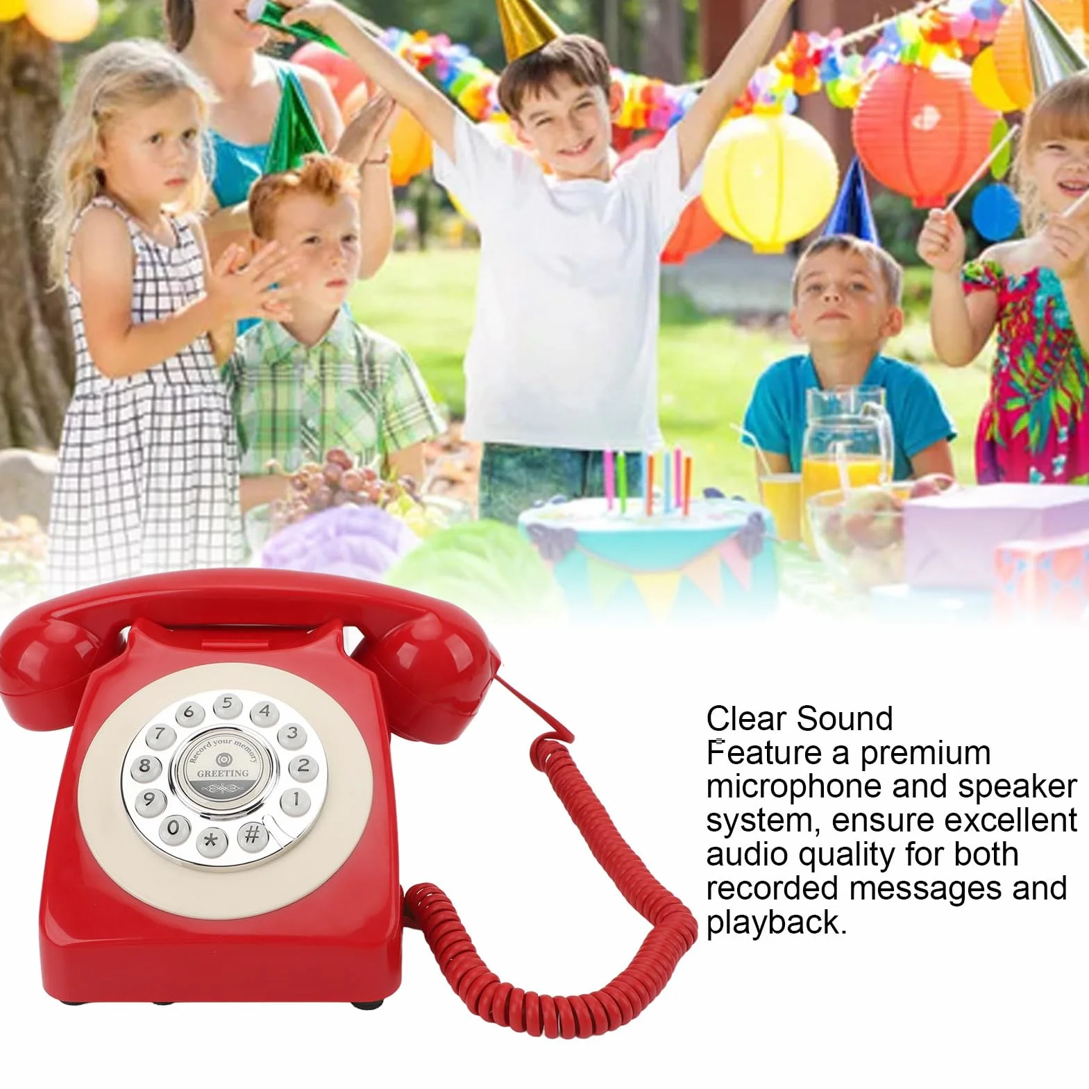 Audio Księga Gości Telefon Vintage Czysty Dźwięk 120h Nagrywania Karta Pamięci 8GB Mikrofon Premium (czerwony)