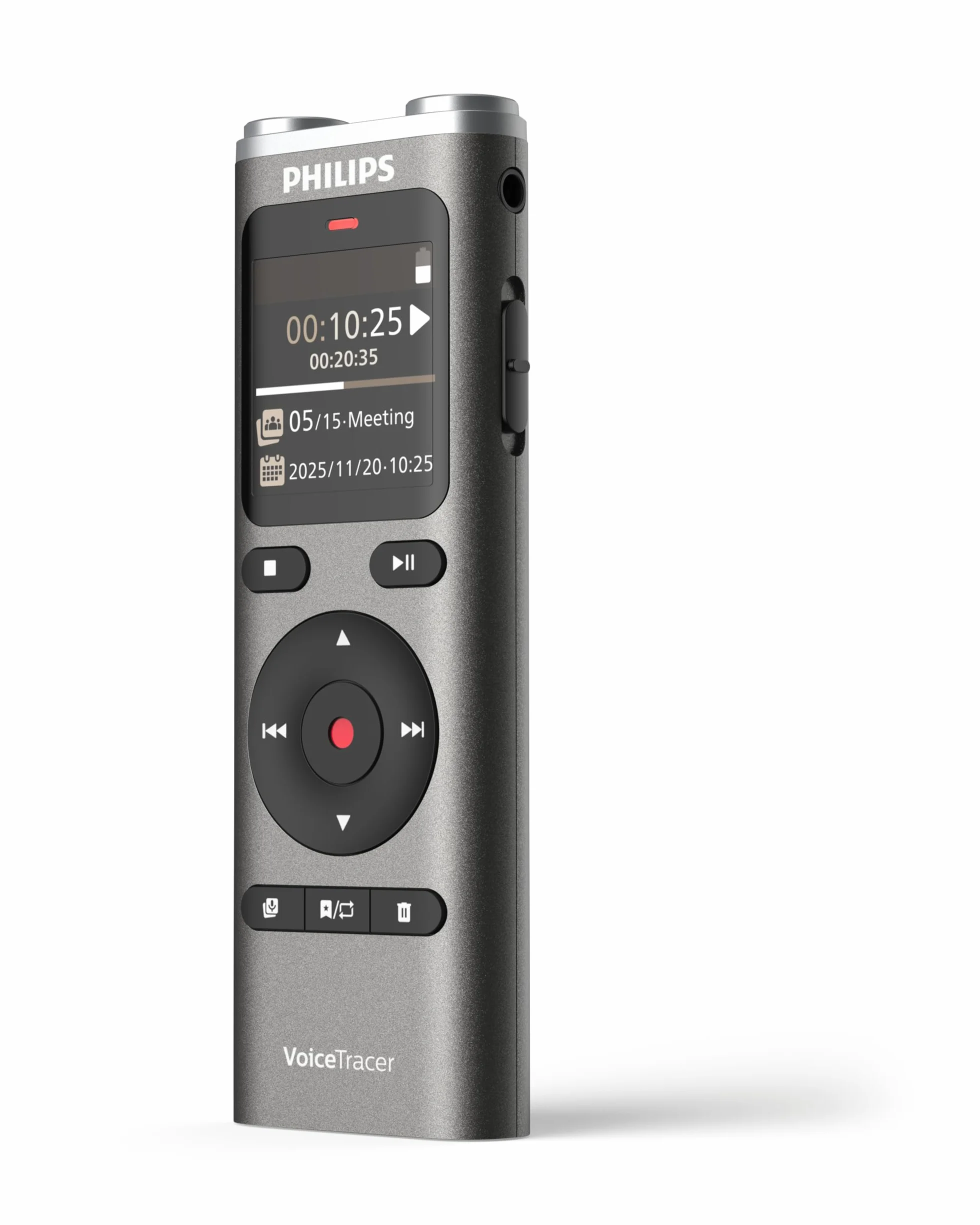 Philips VoiceTracer DVT2075 Rejestrator audio 8 GB MP3 Stereo, akumulator litowo-polimerowy Sembly AI, do rozpoznawania głosu z wieloma głośnikami, tworzenie streszczeń, minut spotkań i
