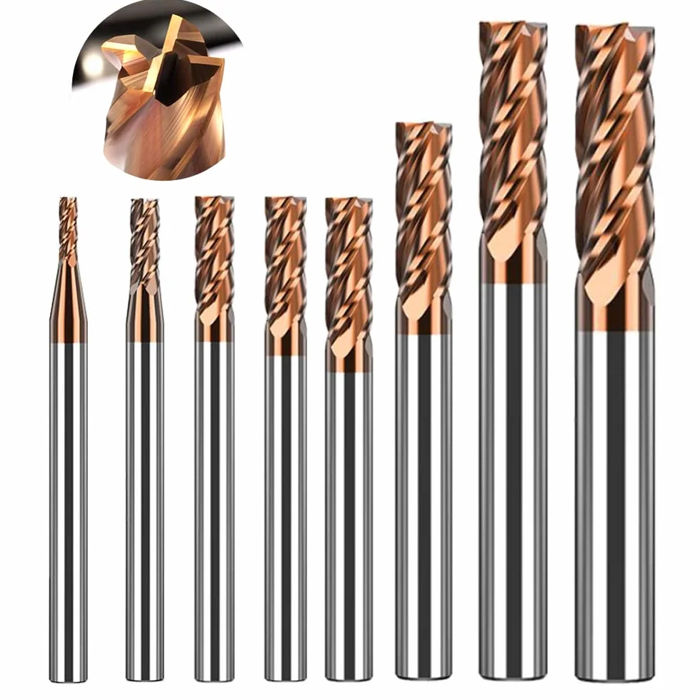 ASNOMY 8-częściowy zestaw frezów trzpieniowych VHM 4 flety z twardego metalu frez do rowków o średnicy 2-12 mm CNC, prosty zestaw frezów do metalu – powłoka AlTiN 55 HRC