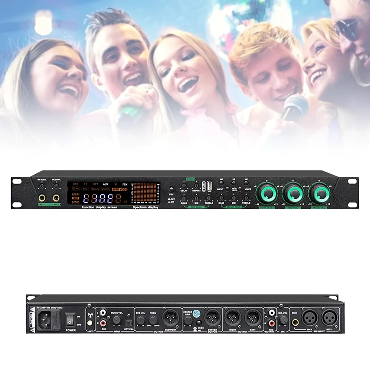 Pre-Efekty Profesjonalne, Anty-Wyciny Procesor Audio z 5 Wejściami Mikrofonu, z Efektem Echo DSp, USB, MP3 I Bluetooth, Niezależna Regulacja Dźwięku Do Karaoke, Scenariusz