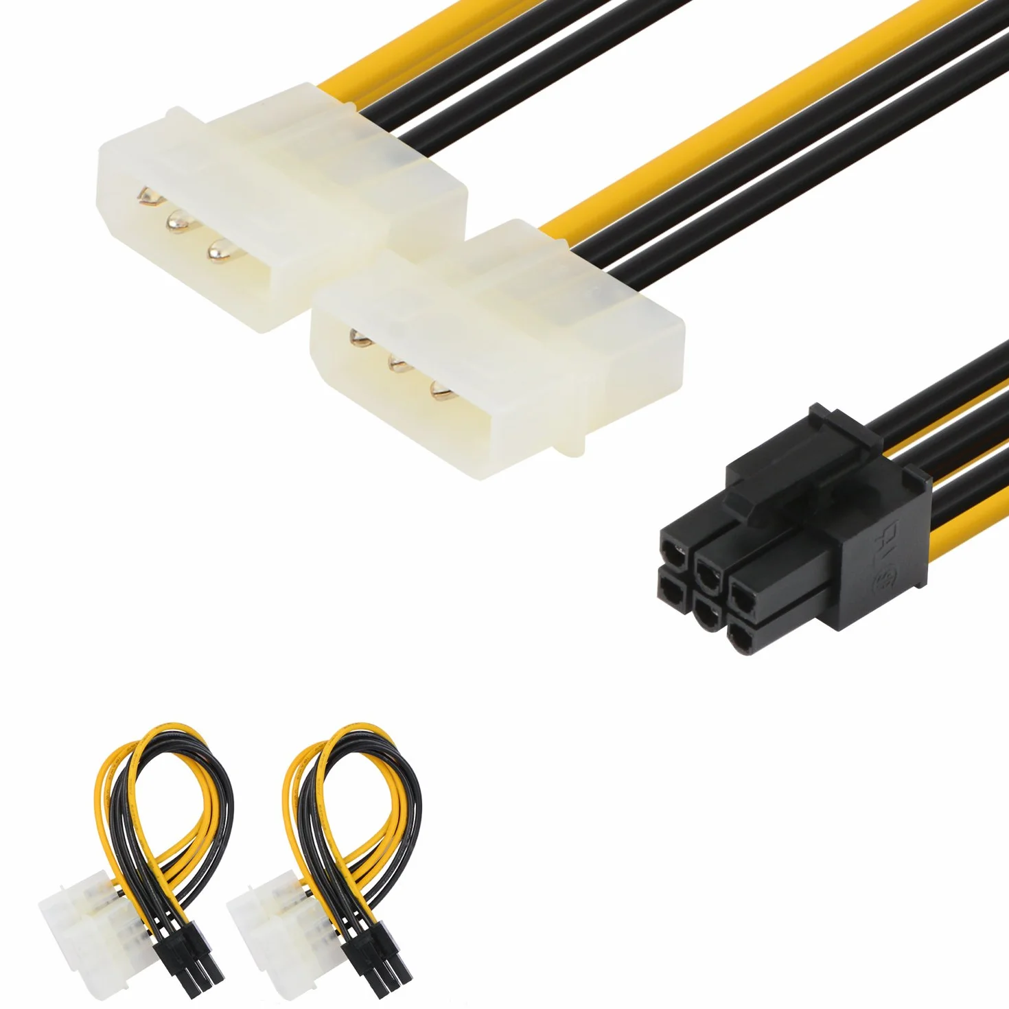 J&D 6-pinowy adapter kabla zasilającego PCIe na 2 x 4-pinowe Molex LP4 (2 sztuki), 6 cali / 15 cm, czarny