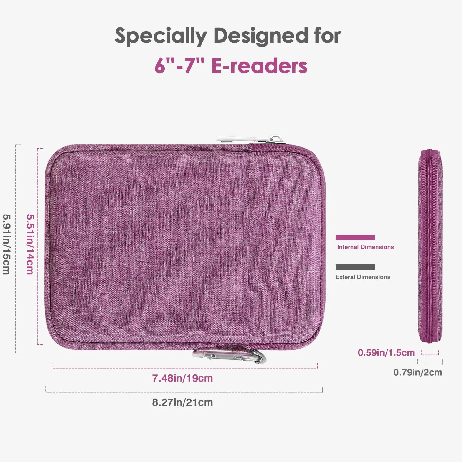 MoKo Padded Ereader Sleeve Case for 6-7 inch Ereader Tablet Bag Protective Cover Pouch with a Carabiner, Compatible with 7" Colorsoft Signature Edition 2024, Purple