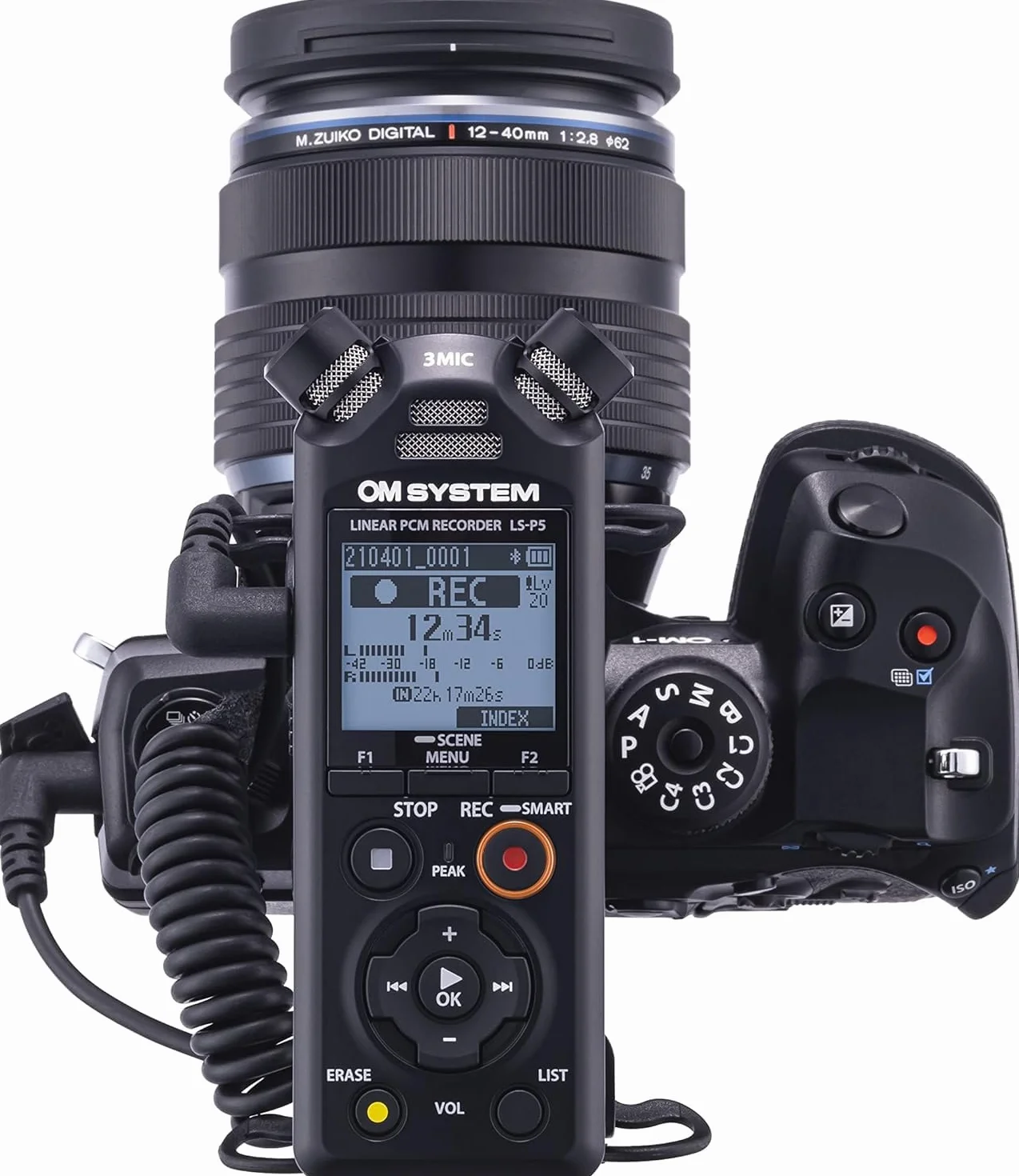 OM SYSTEM LS-P5 Rejestrator Audio Hi-Res – System 3 mikrofonów TRESMIC II, Bluetooth, 16GB, 37h, profesjonalne nagrania, sterowanie smartfonem, USB, PCM/FLAC/MP3