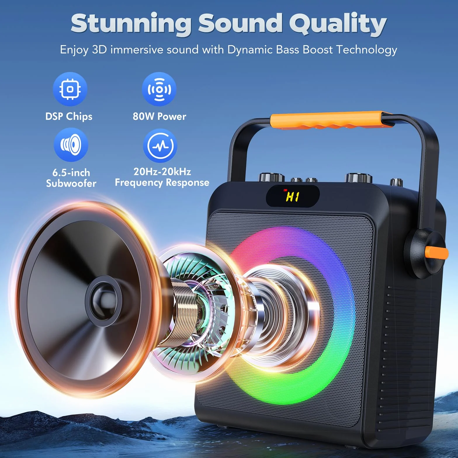 JYX Karaoke z 2 mikrofonami, głośnikiem Bluetooth i światłami DJ-skimi dla dorosłych i dzieci, PA Profesjonalny przenośny system karaoke na imprezę w domu, na zewnątrz